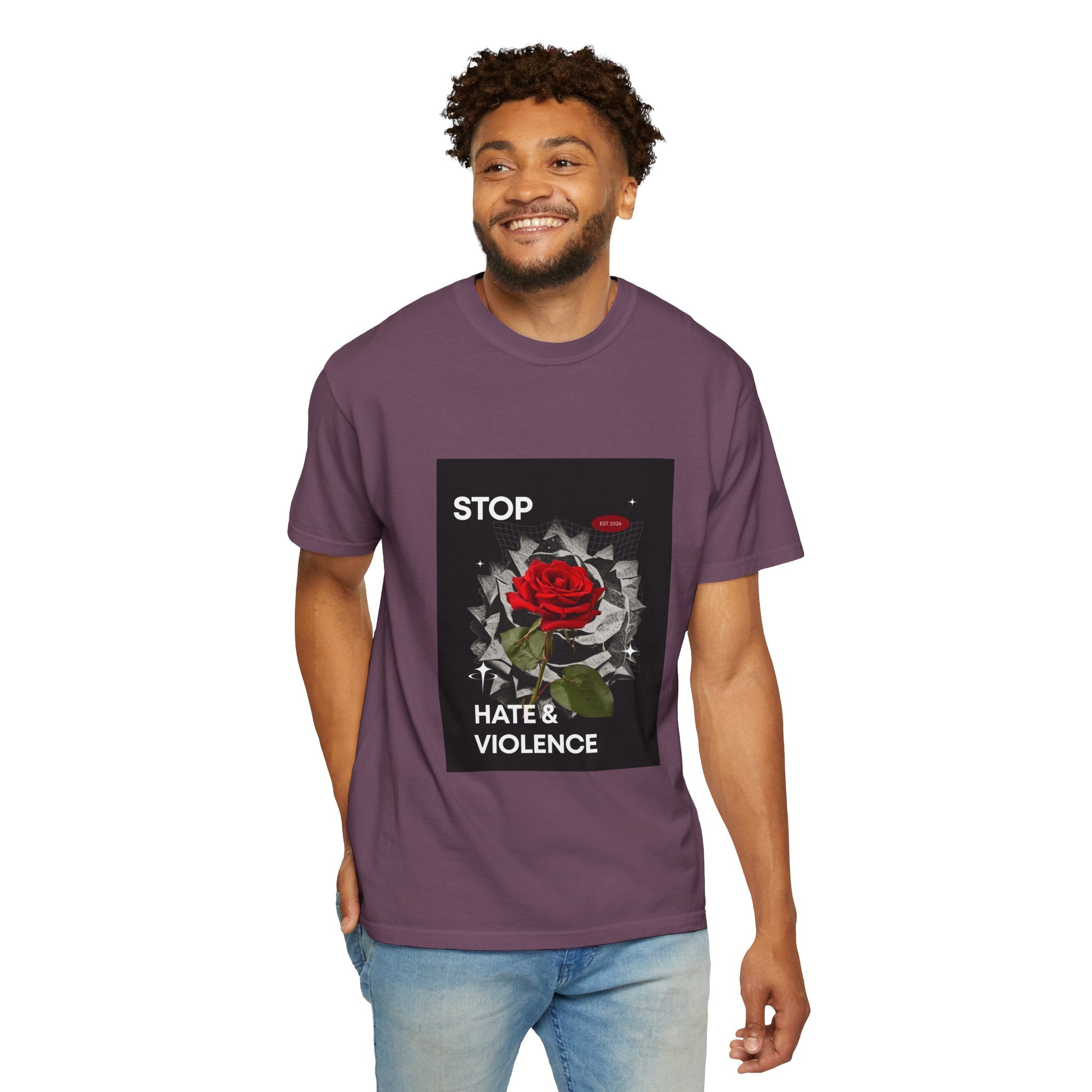 Stop Hate & Violence T-Shirt — Rose Protest Graphic Tee