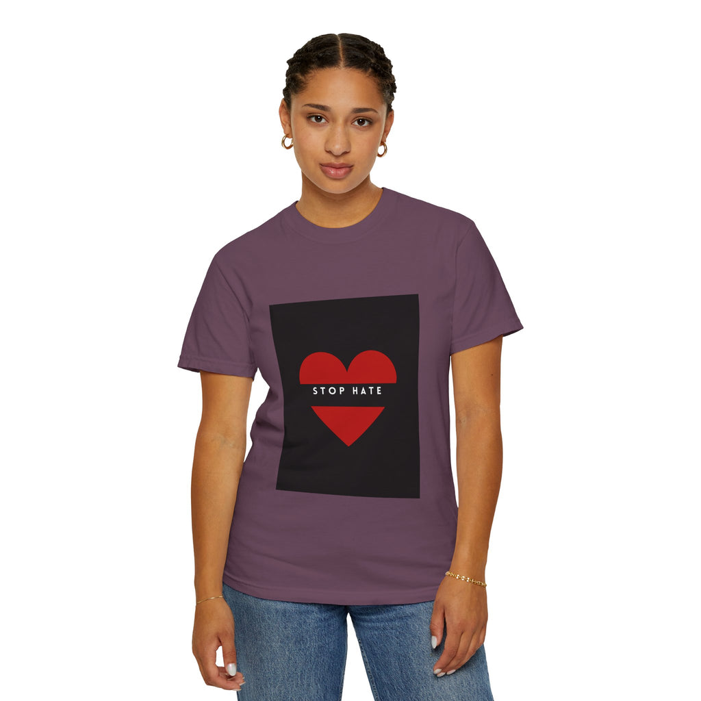 Stop Hate Heart T-Shirt — Red Heart Graphic Tee for Anti-Hate Awareness