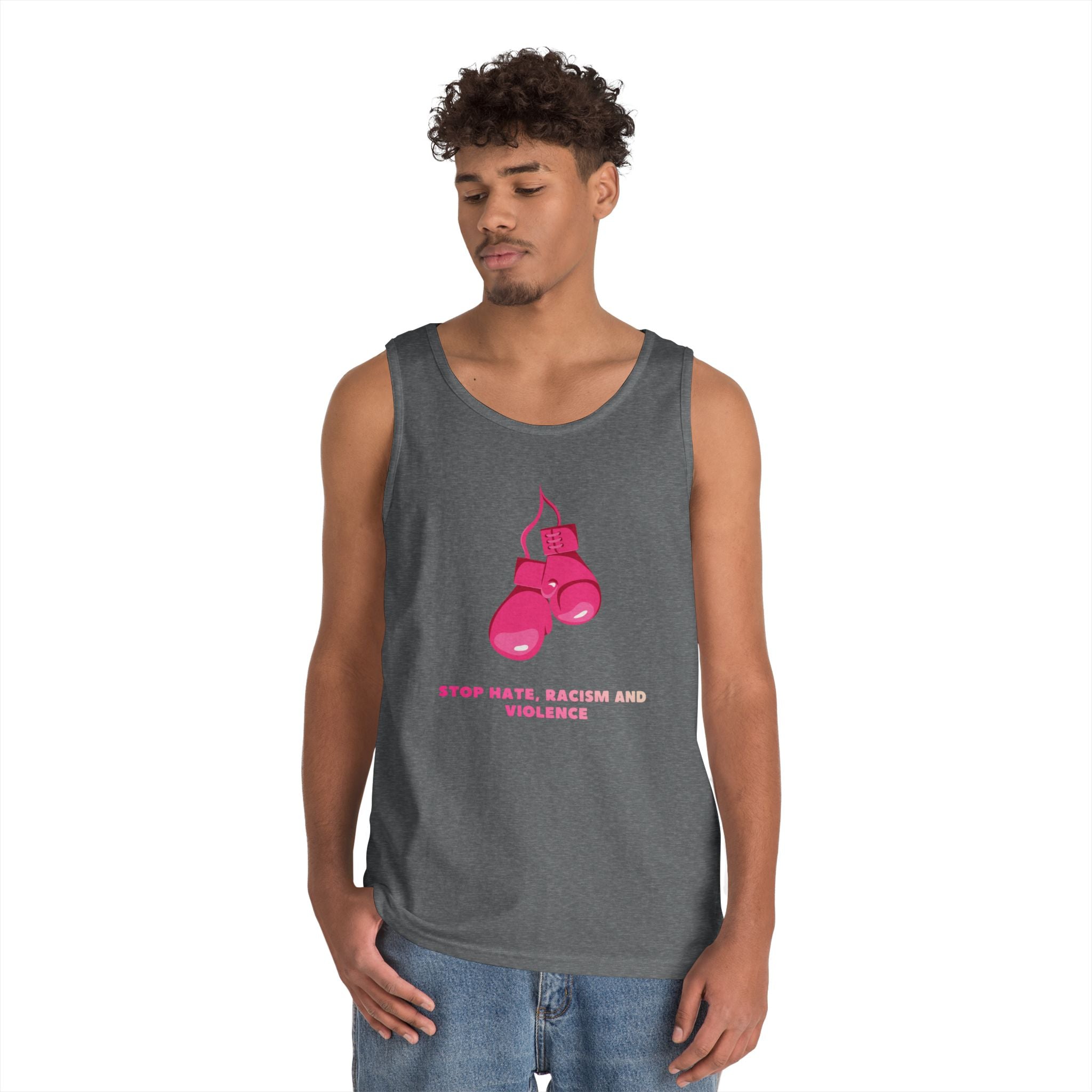 Pink Boxing Gloves Tank Top – “Stop Hate, Racism and Violence” Graphic Tank