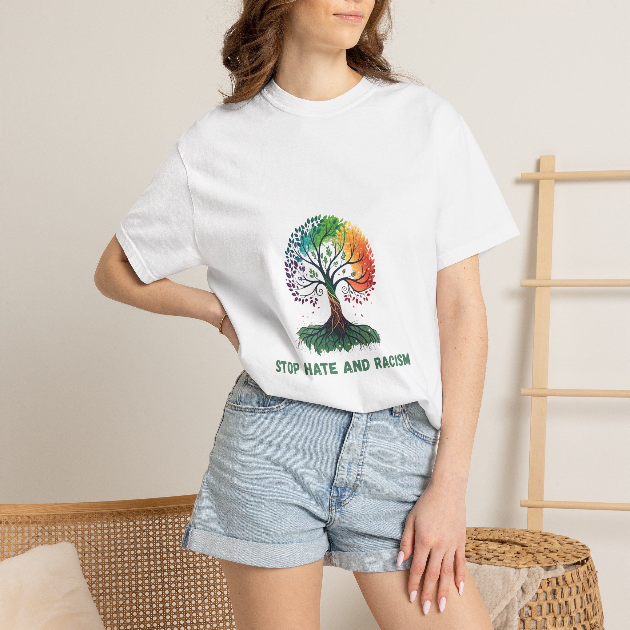 Stop Hate and Racism Tree T-Shirt — Rainbow Unity Tee