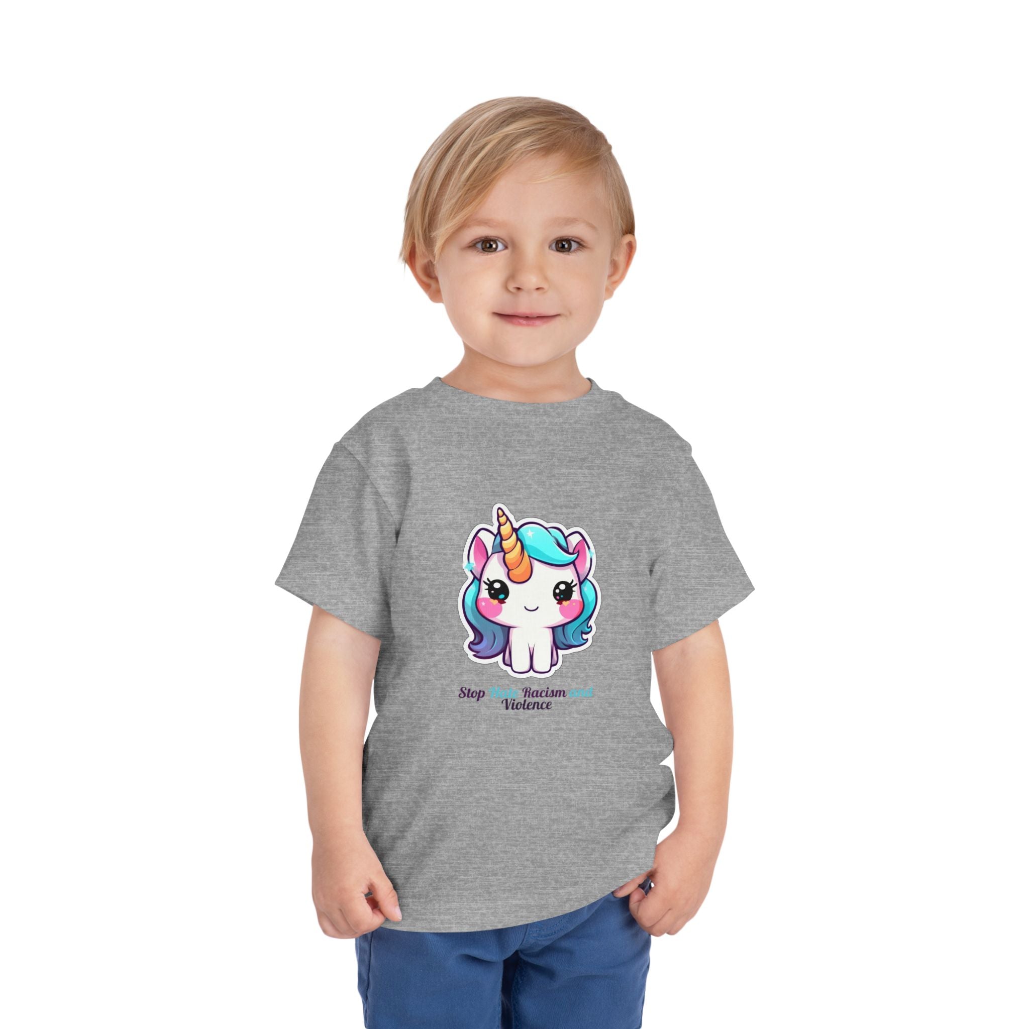Toddler Tee — Cute Rainbow Unicorn "Stay Positive and Believe" Kids Shirt