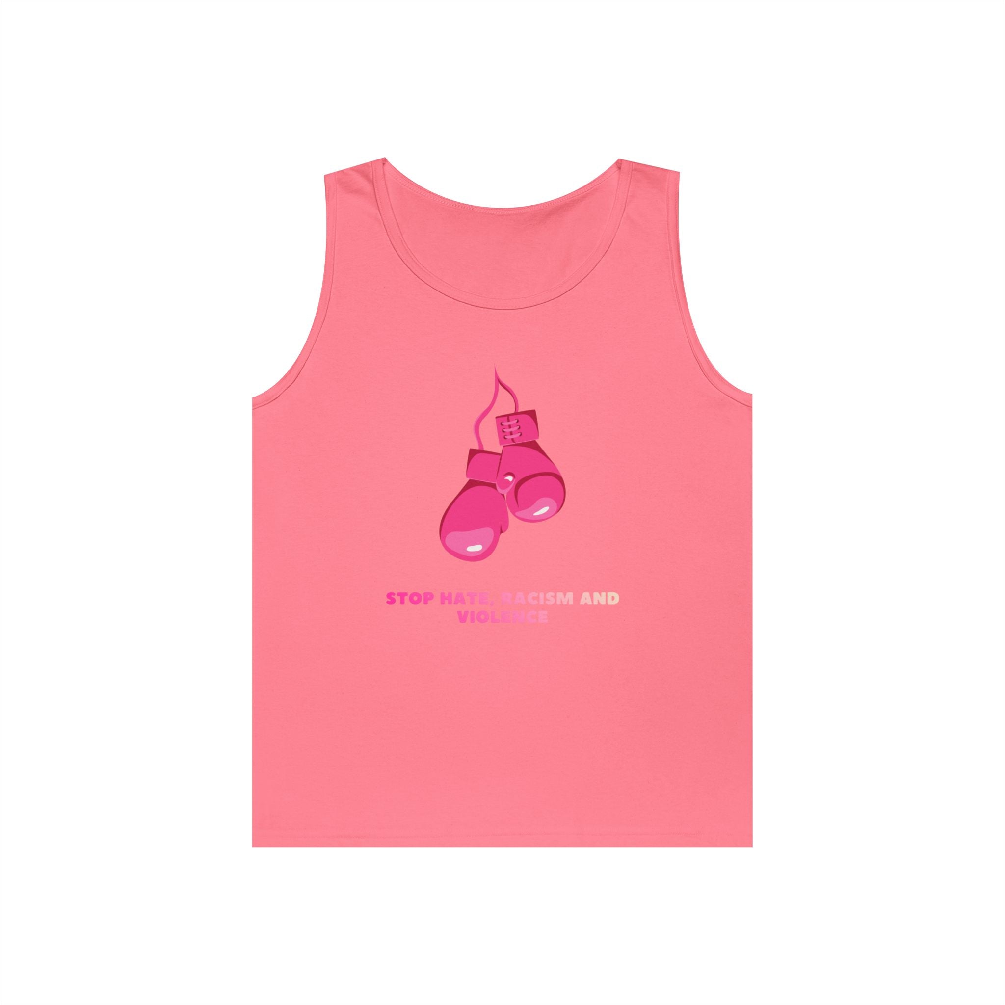 Pink Boxing Gloves Tank Top – “Stop Hate, Racism and Violence” Graphic Tank