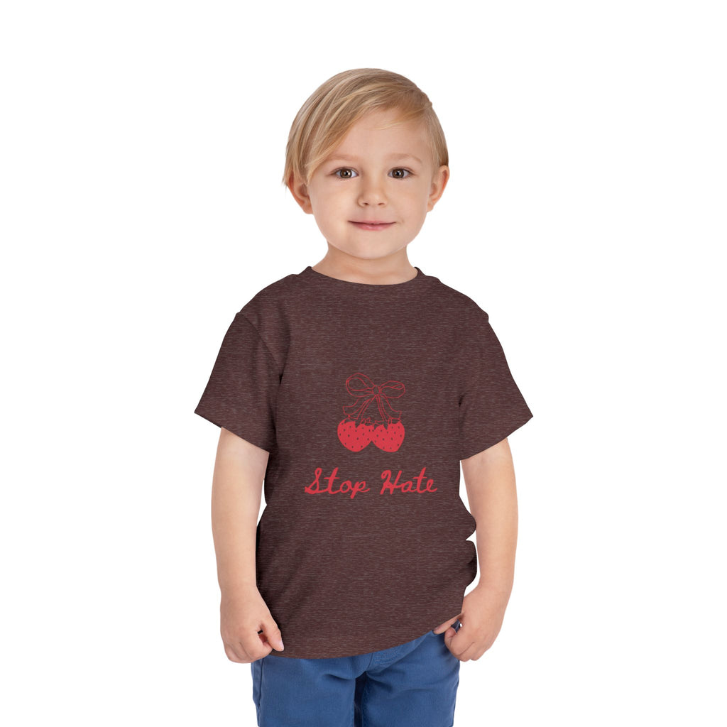 Stop Hate Toddler Tee — Cute Strawberry Heart Graphic Kids Shirt