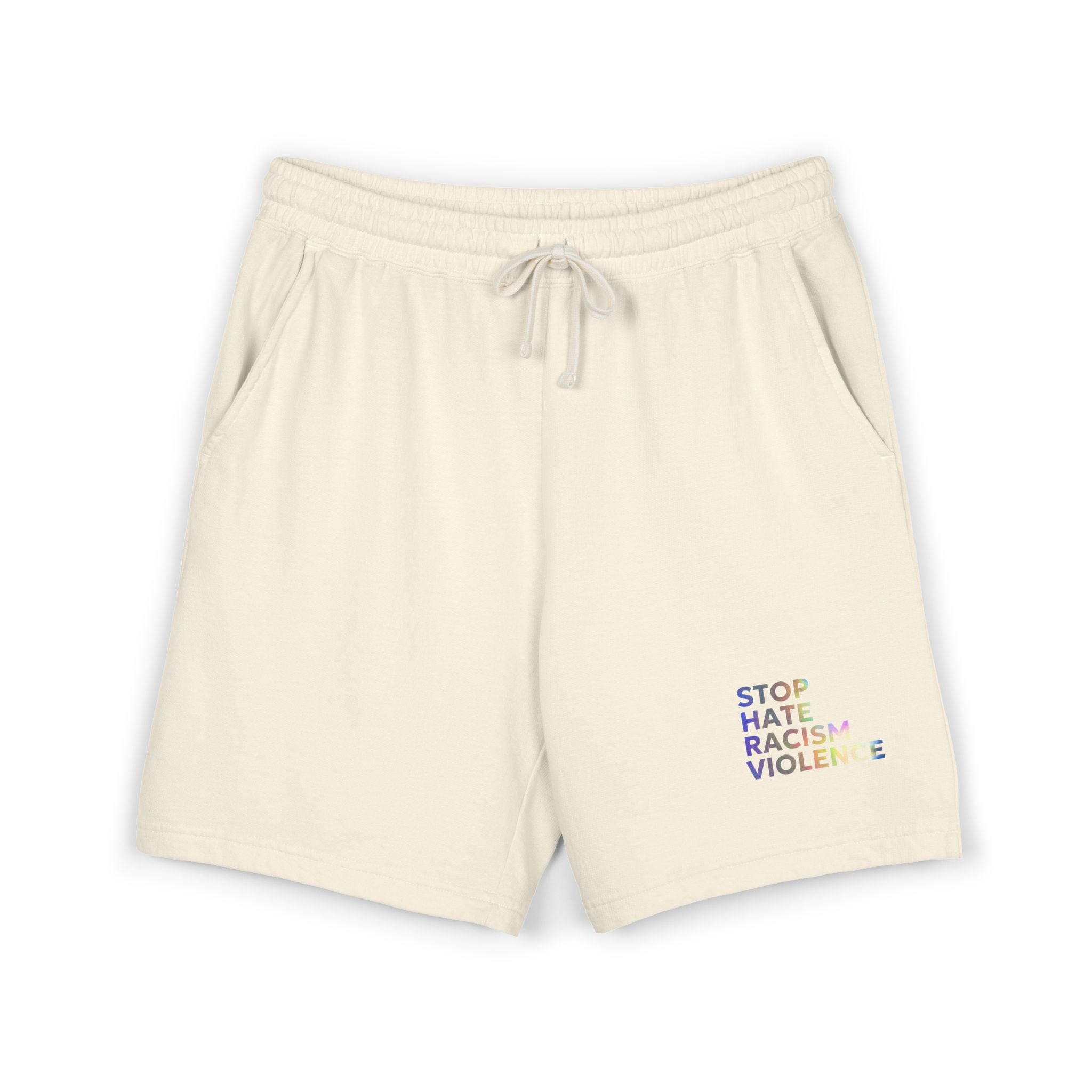 Stop Hate Shorts — Lightweight Fleece Sweat Shorts with "Stop Hate Racism and Violence" Print