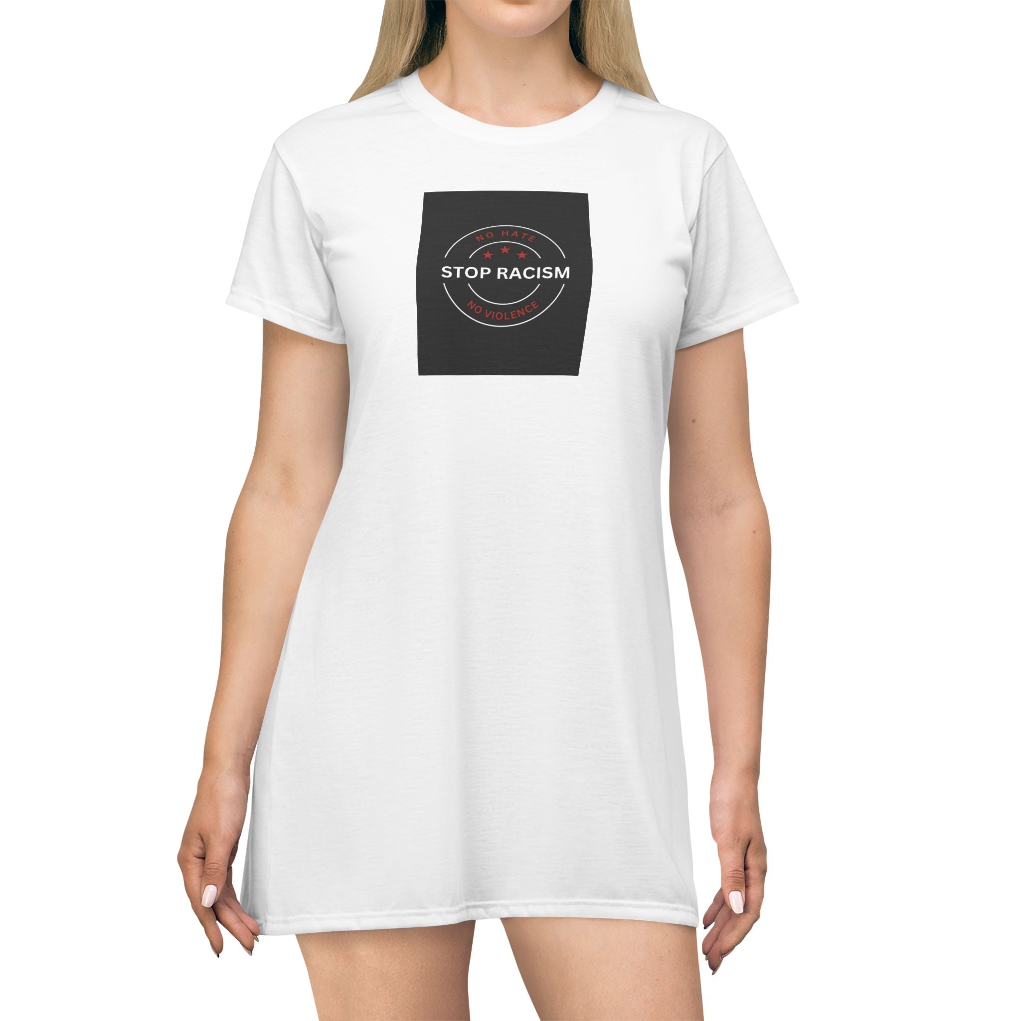 Stop Racism T‑Shirt Dress — Anti‑Racism Statement Tee Dress