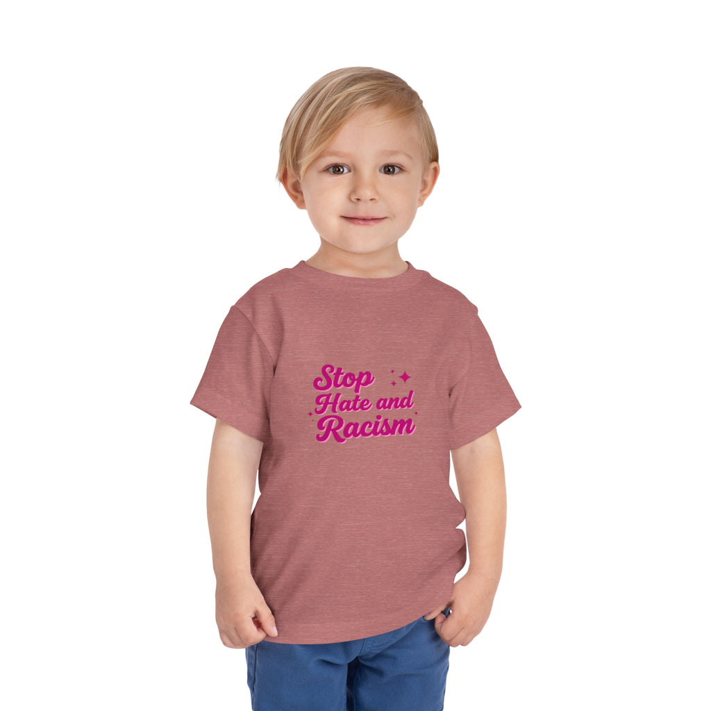 Toddler Tee "Stop Hate and Racism" — Pink Social Justice Kids Shirt