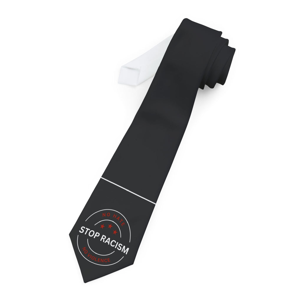Stop Racism Necktie — Black Formal Tie with Anti-Racism Emblem