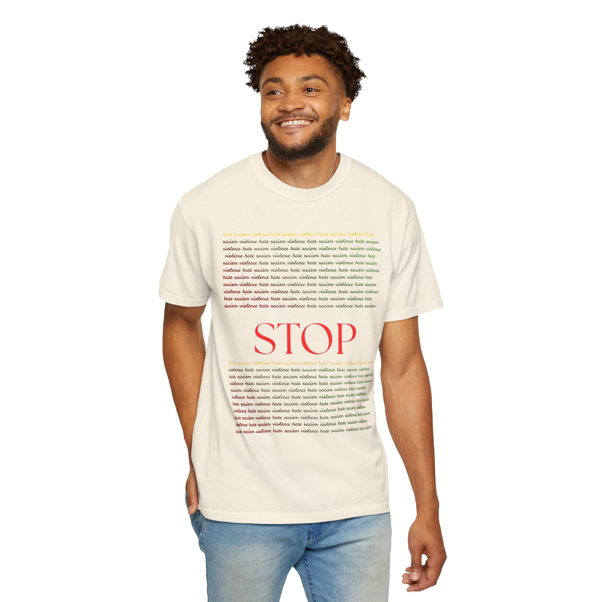 Stop Screen Tee — Black Graphic T-Shirt with Bold RED “STOP” Message