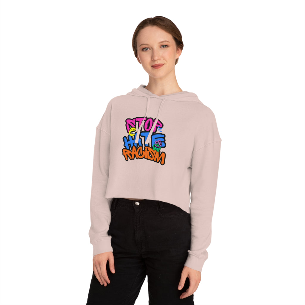 Cropped Hoodie "Stop Hate, Not People" Graffiti Anti-Racism Sweatshirt