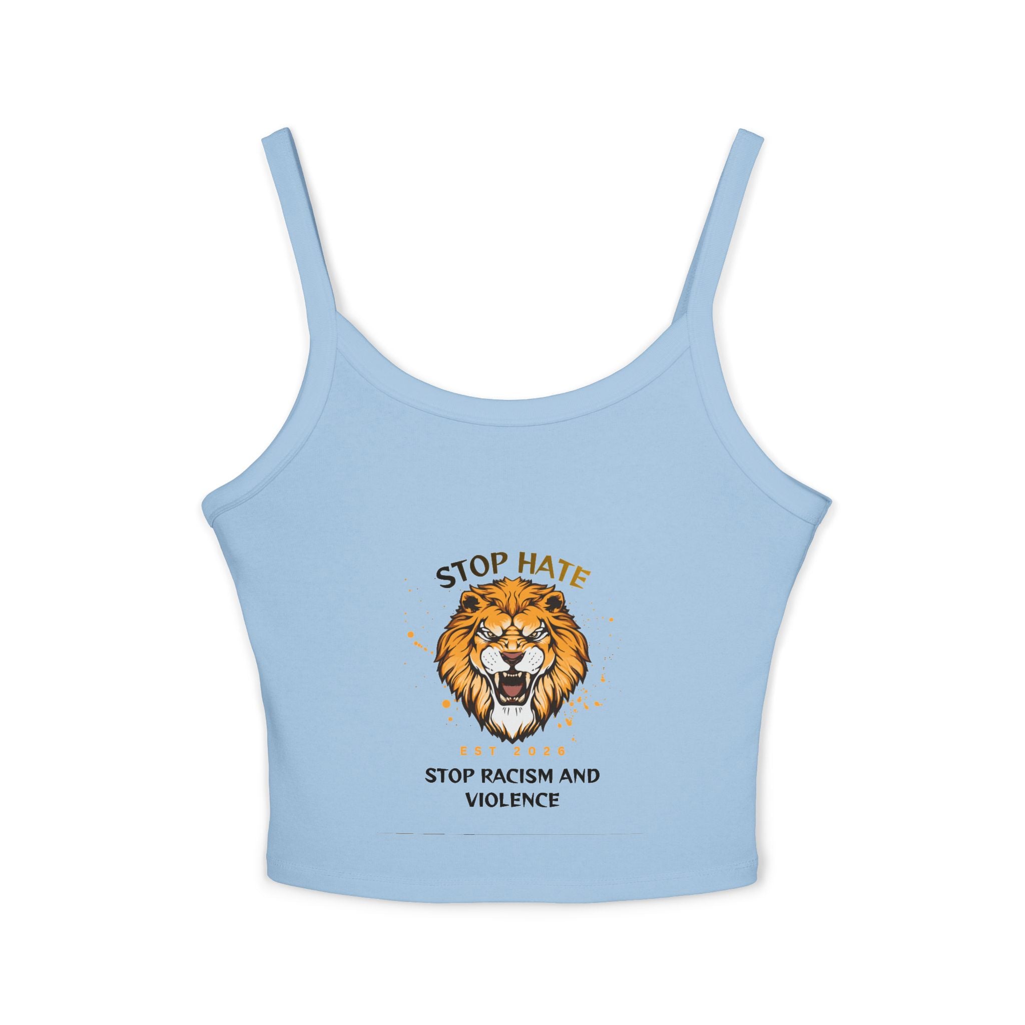 Lion "Stop Hate" Crop Tank Top — Anti-Racism Statement Spaghetti Strap