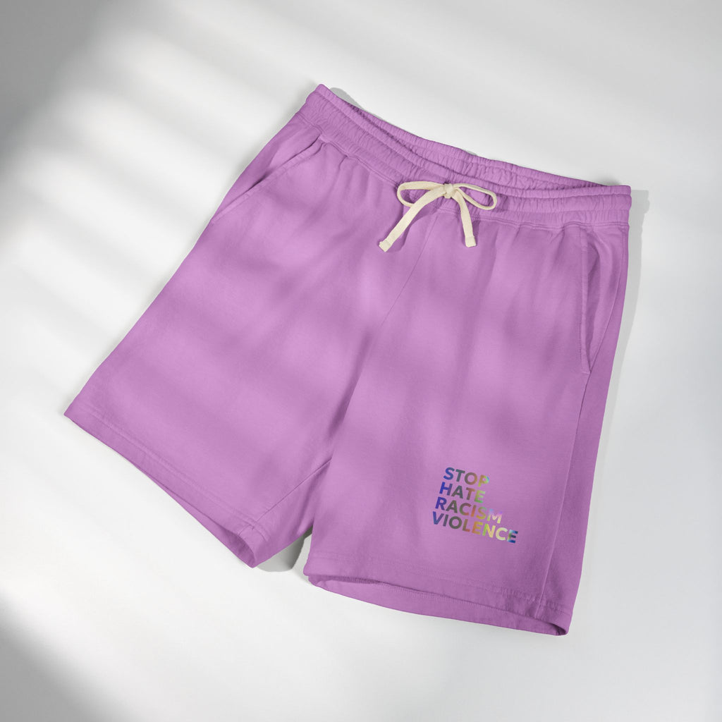 Stop Hate Shorts — Lightweight Fleece Sweat Shorts with "Stop Hate Racism and Violence" Print
