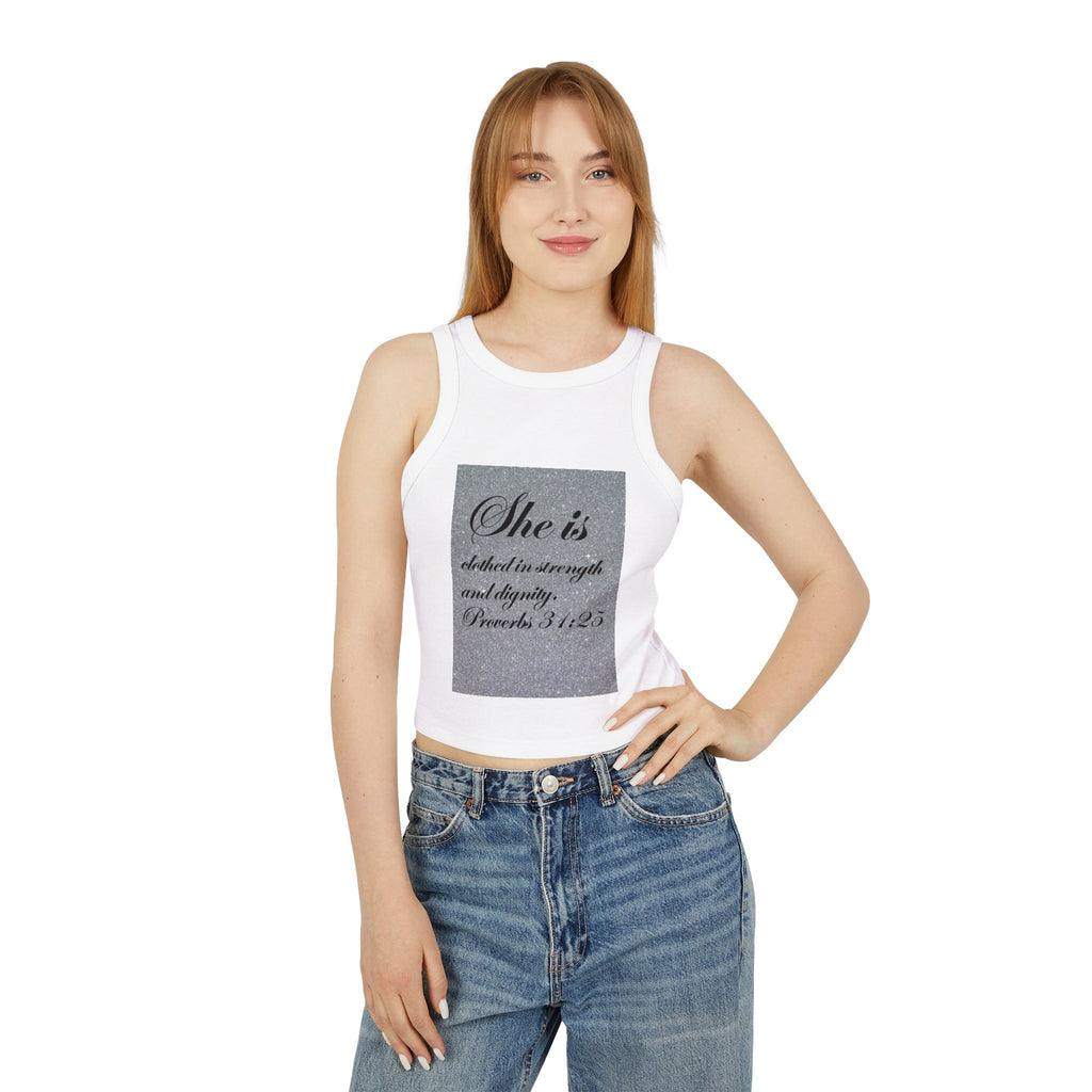 Proverbs 31:25 'She Is Clothed in Strength' Women's Ribbed Racer Tank