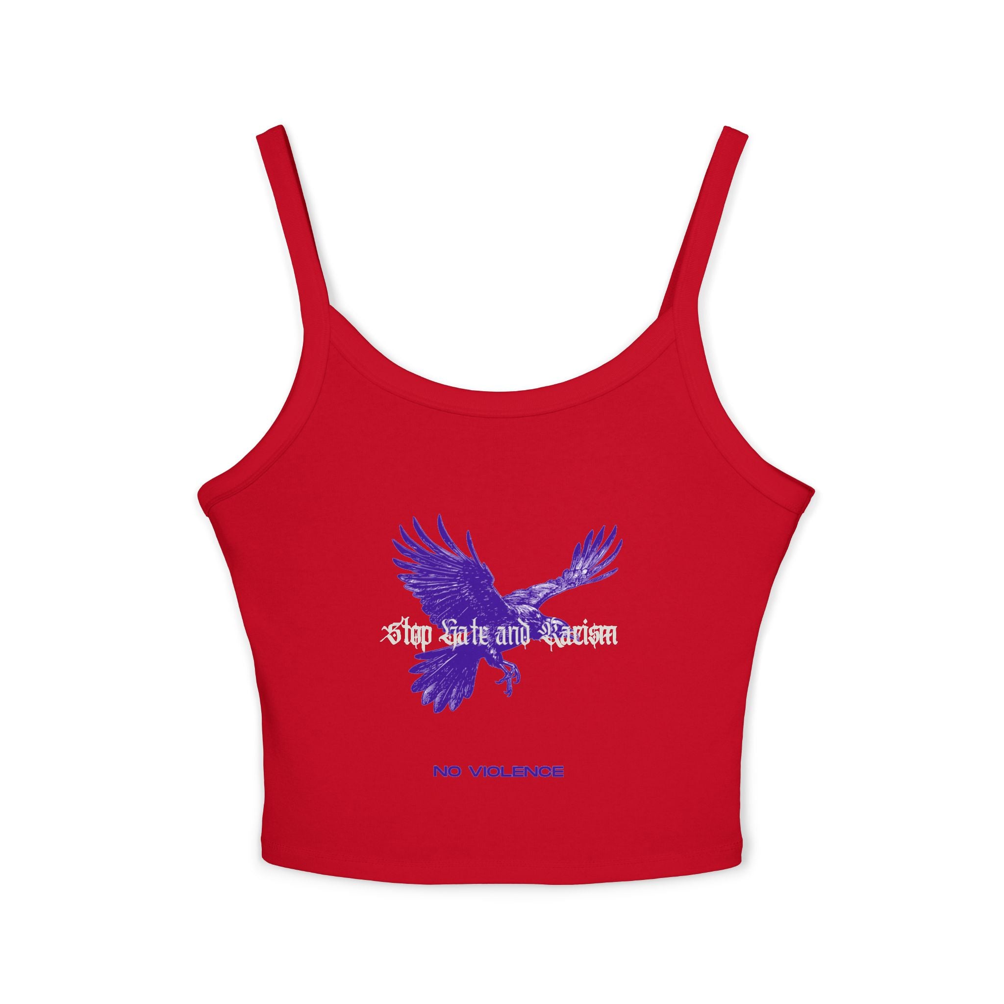 Eagle No Violence Crop Tank Top — Women's Purple Flying Eagle Graphic