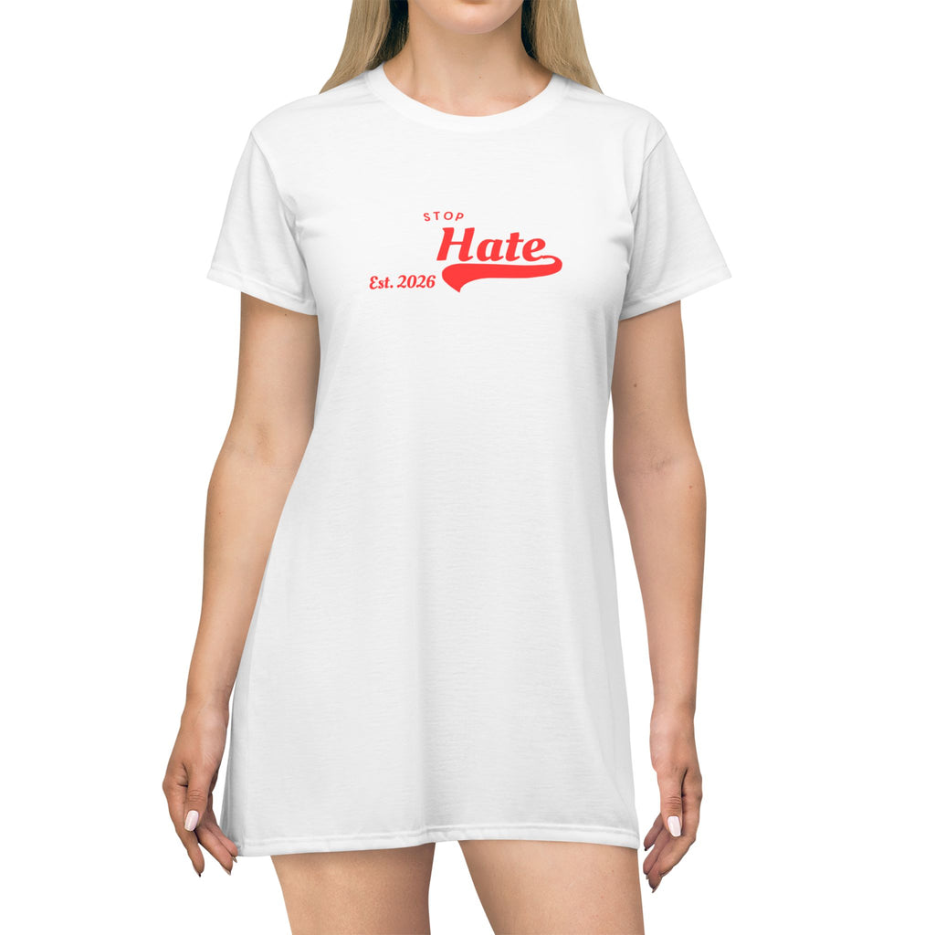 T-Shirt Dress — 'I Do Hate' Retro Script Mini Dress (Casual Streetwear)