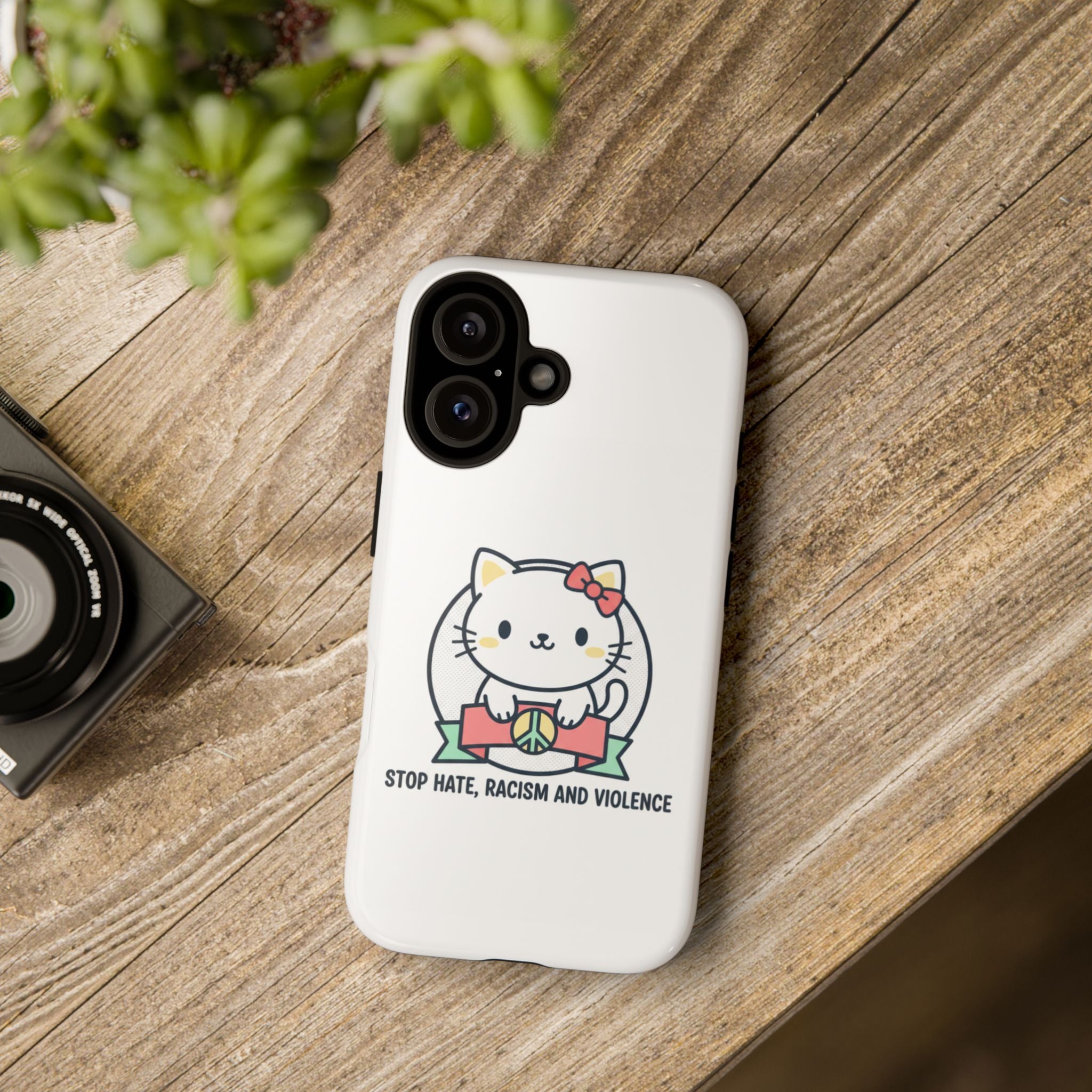 Phone Case — Cute Peace Cat "Stop Hate, Racism and Violence" Anti-Violence Protective Cover
