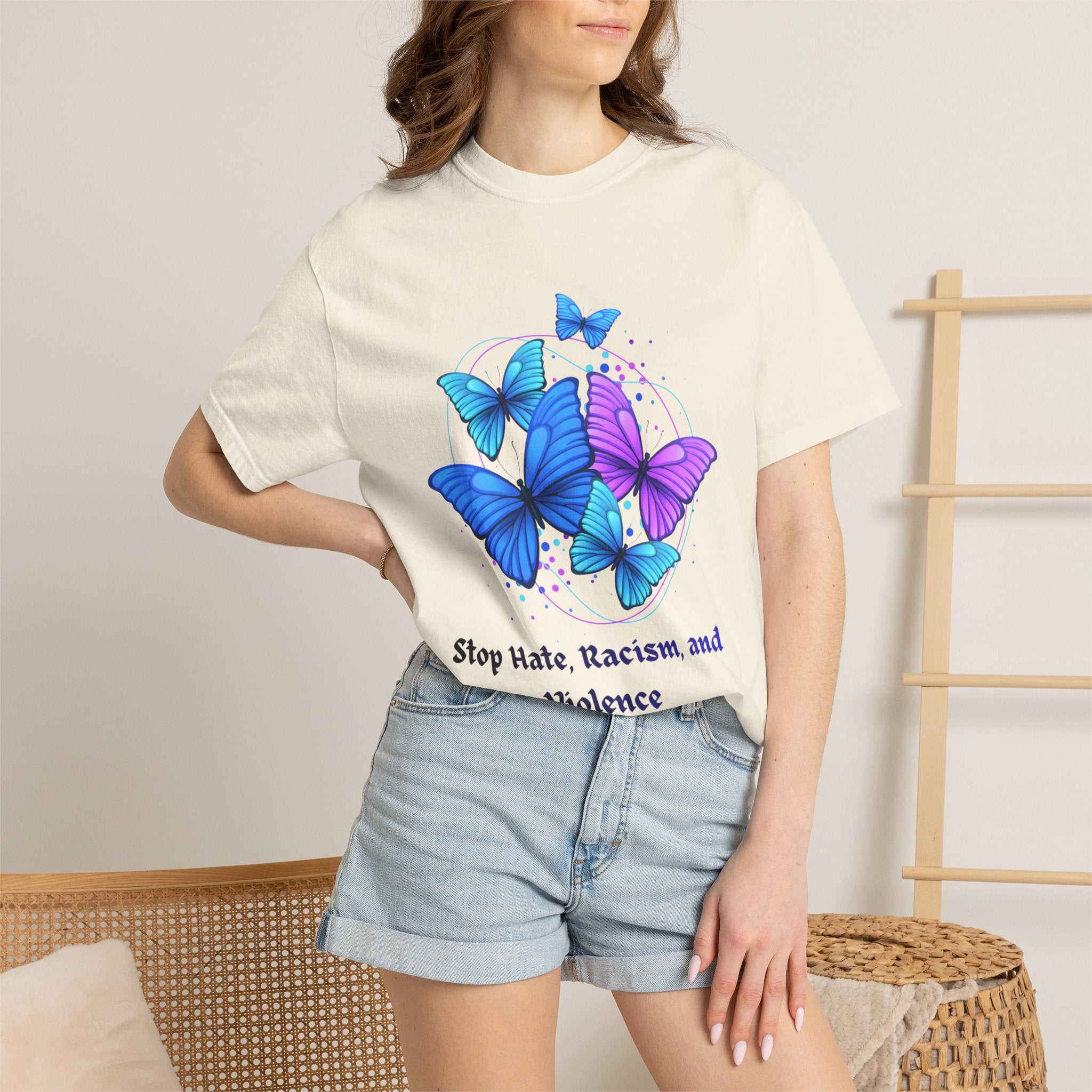 Butterfly Peace T-Shirt — "Stop Hate, Racism, and Violence" Anti-Violence Tee