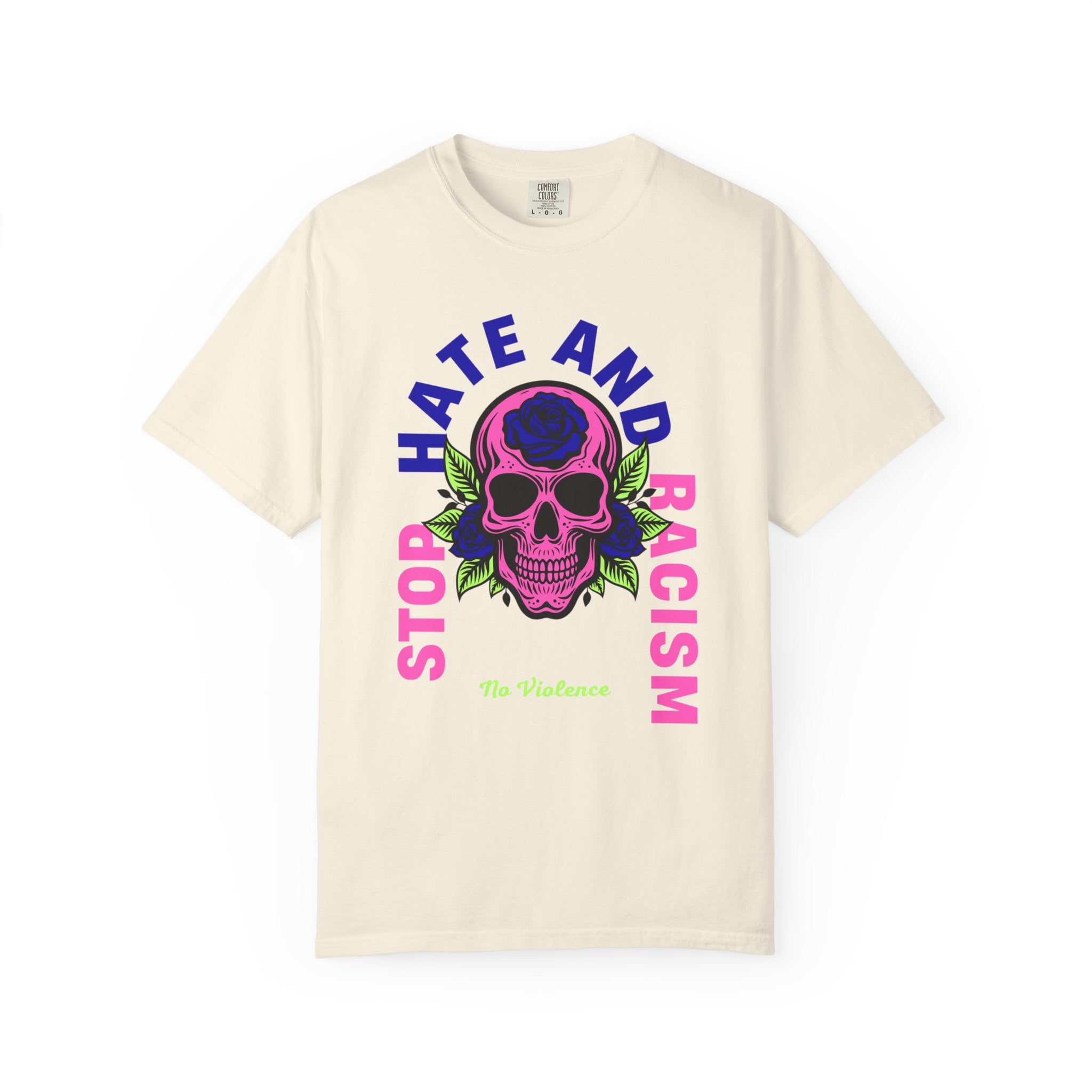 Stop Hate and Racism Skull T-Shirt — Anti-Racism Statement Tee