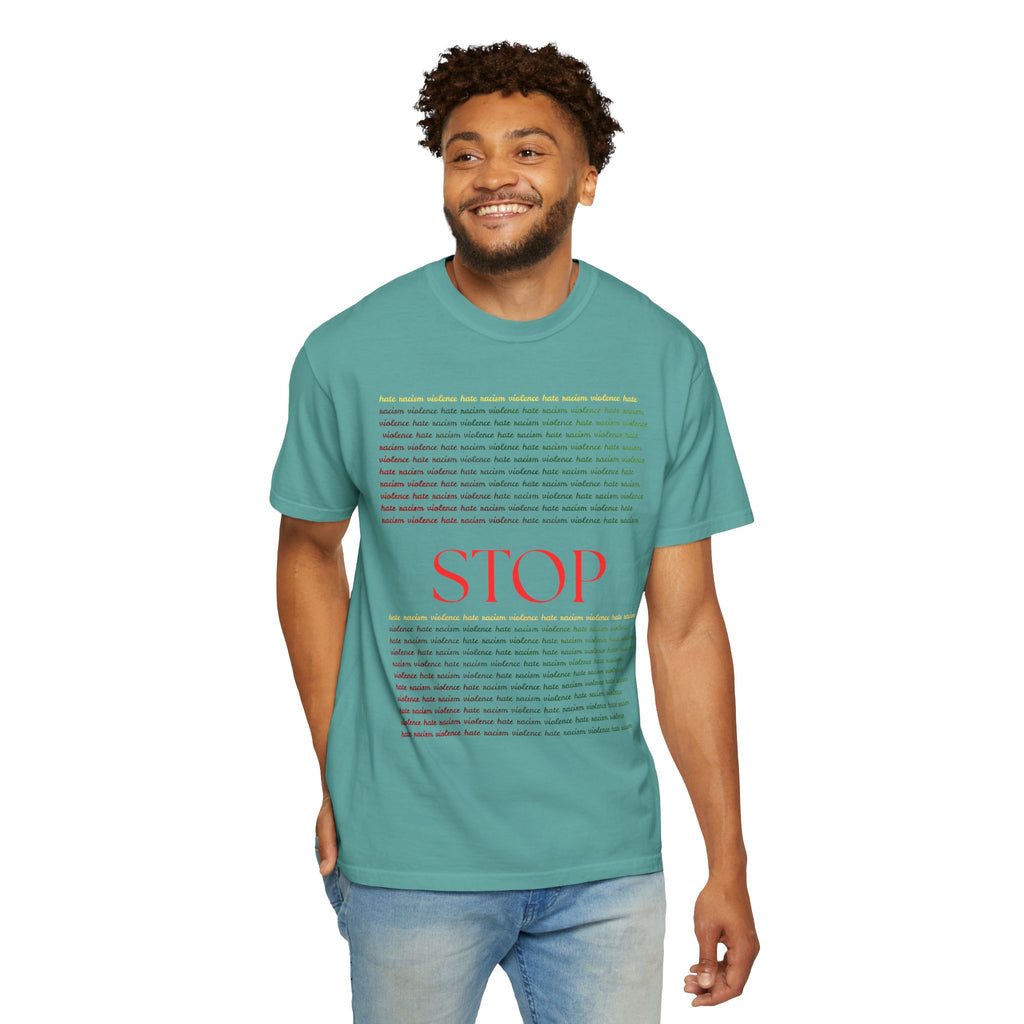 Stop Screen Tee — Black Graphic T-Shirt with Bold RED “STOP” Message