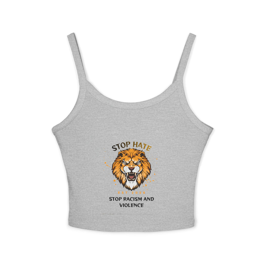 Lion "Stop Hate" Crop Tank Top — Anti-Racism Statement Spaghetti Strap