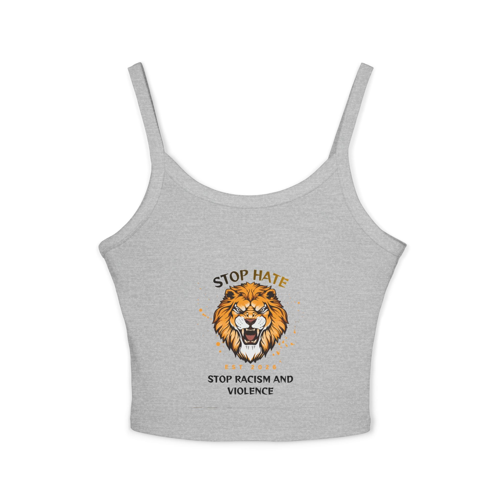 Lion "Stop Hate" Crop Tank Top — Anti-Racism Statement Spaghetti Strap