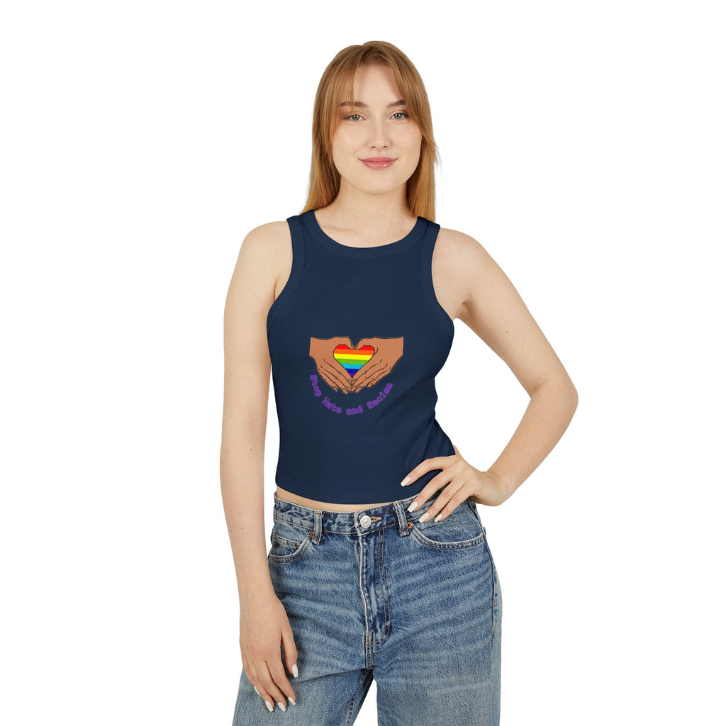 Racer Tank - Rainbow Heart Hands “Love Wins and Hugs” Pride Crop Top
