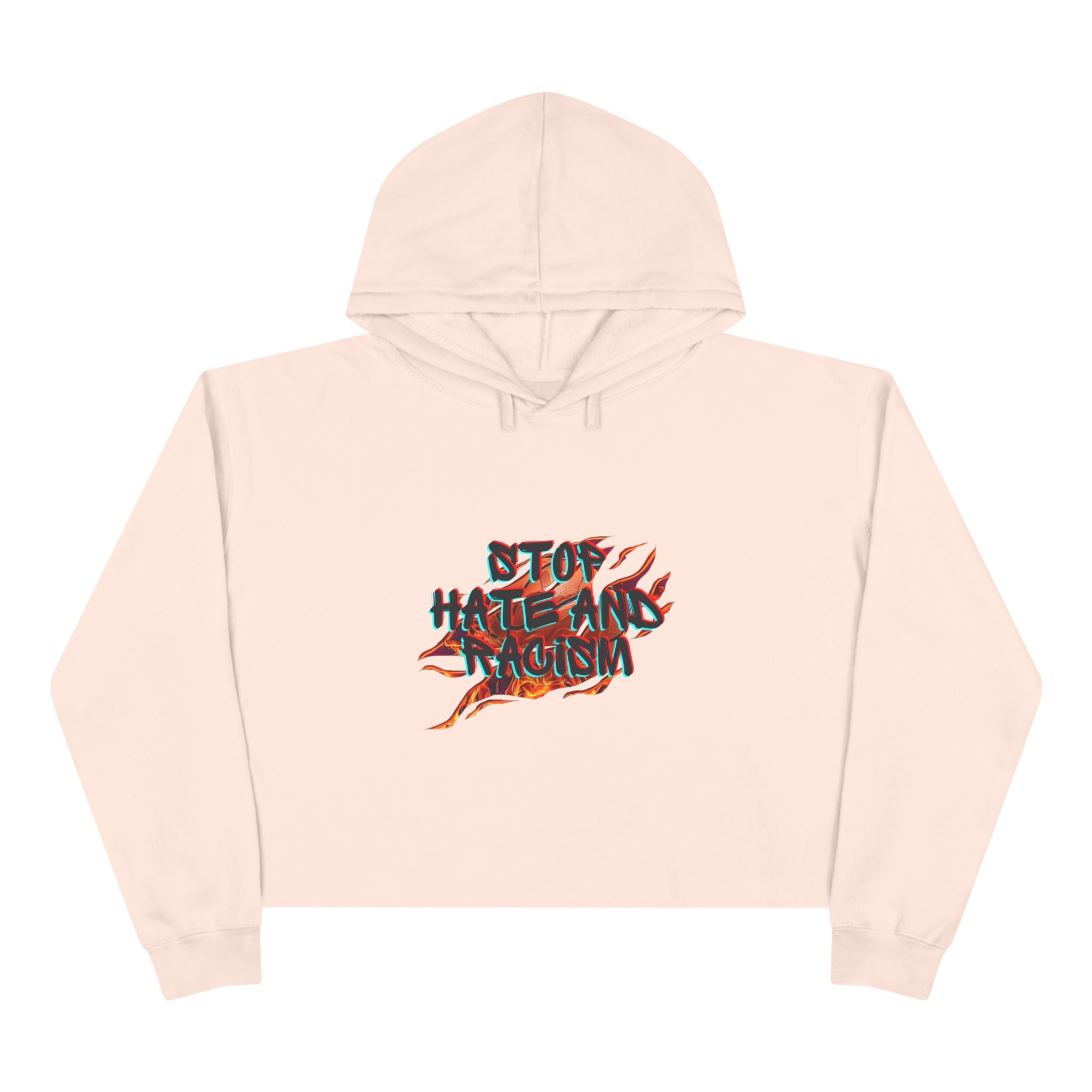 Crop Hoodie — “Stop Hating, Start Living” Flame Graphic Cropped Hoodie