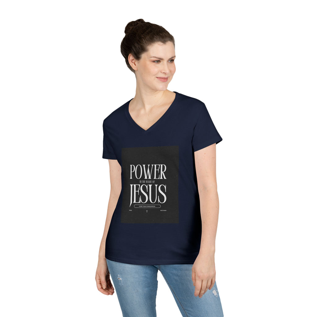 Power of Jesus Ladies' V-Neck T-Shirt — Inspirational Christian Faith Tee