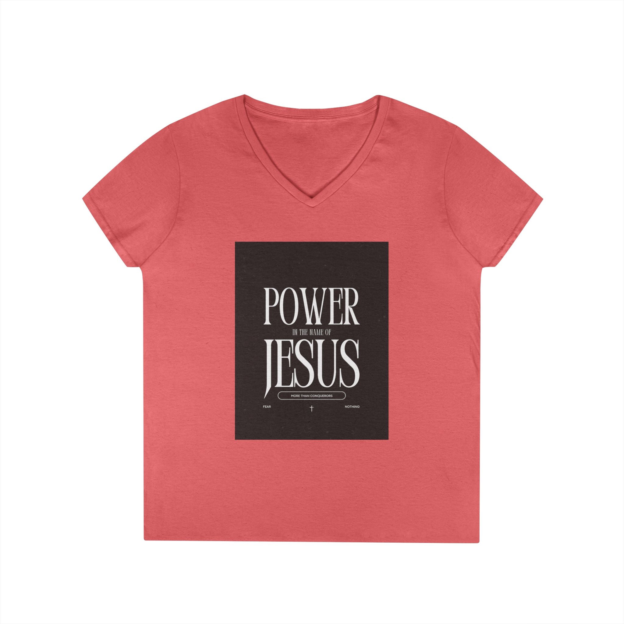 Power of Jesus Ladies' V-Neck T-Shirt — Inspirational Christian Faith Tee