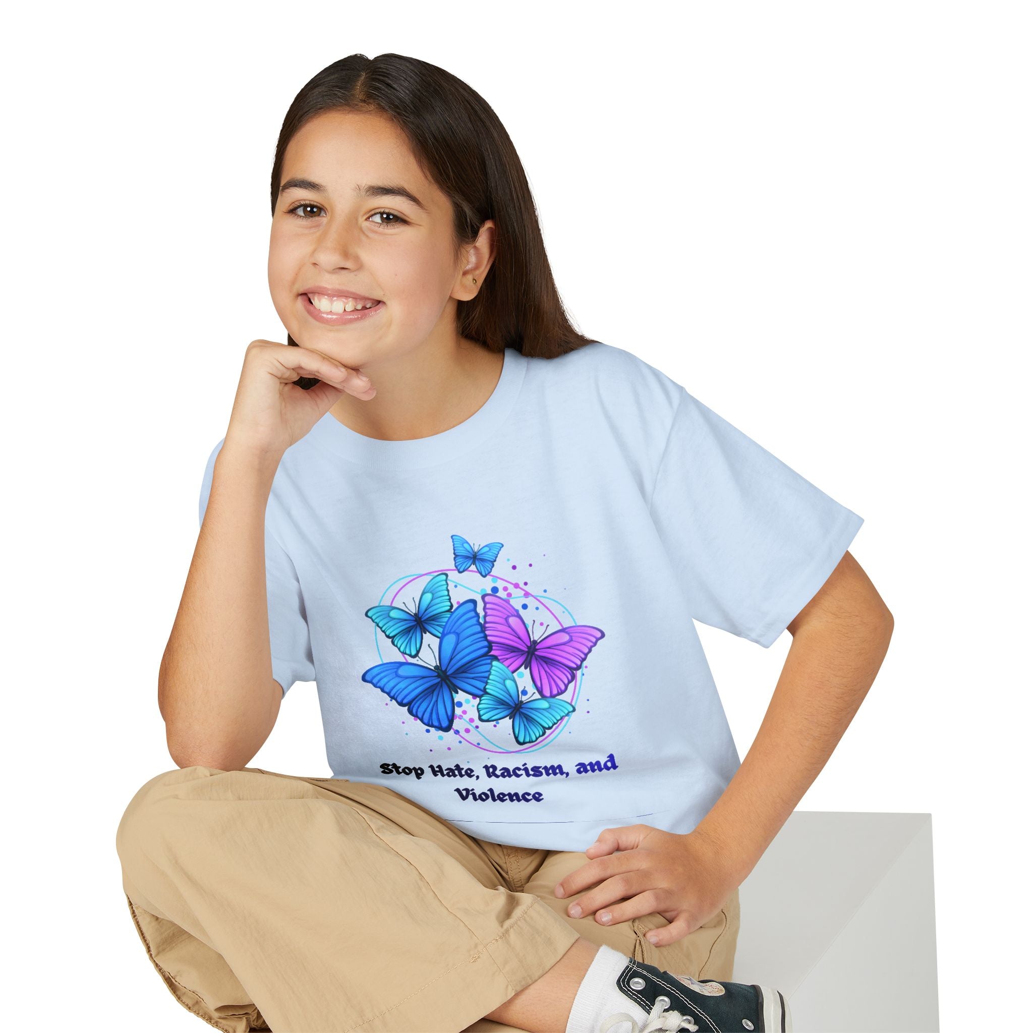 Youth Butterfly Awareness T-Shirt — "Stop Hate, Harassment, and Violence"
