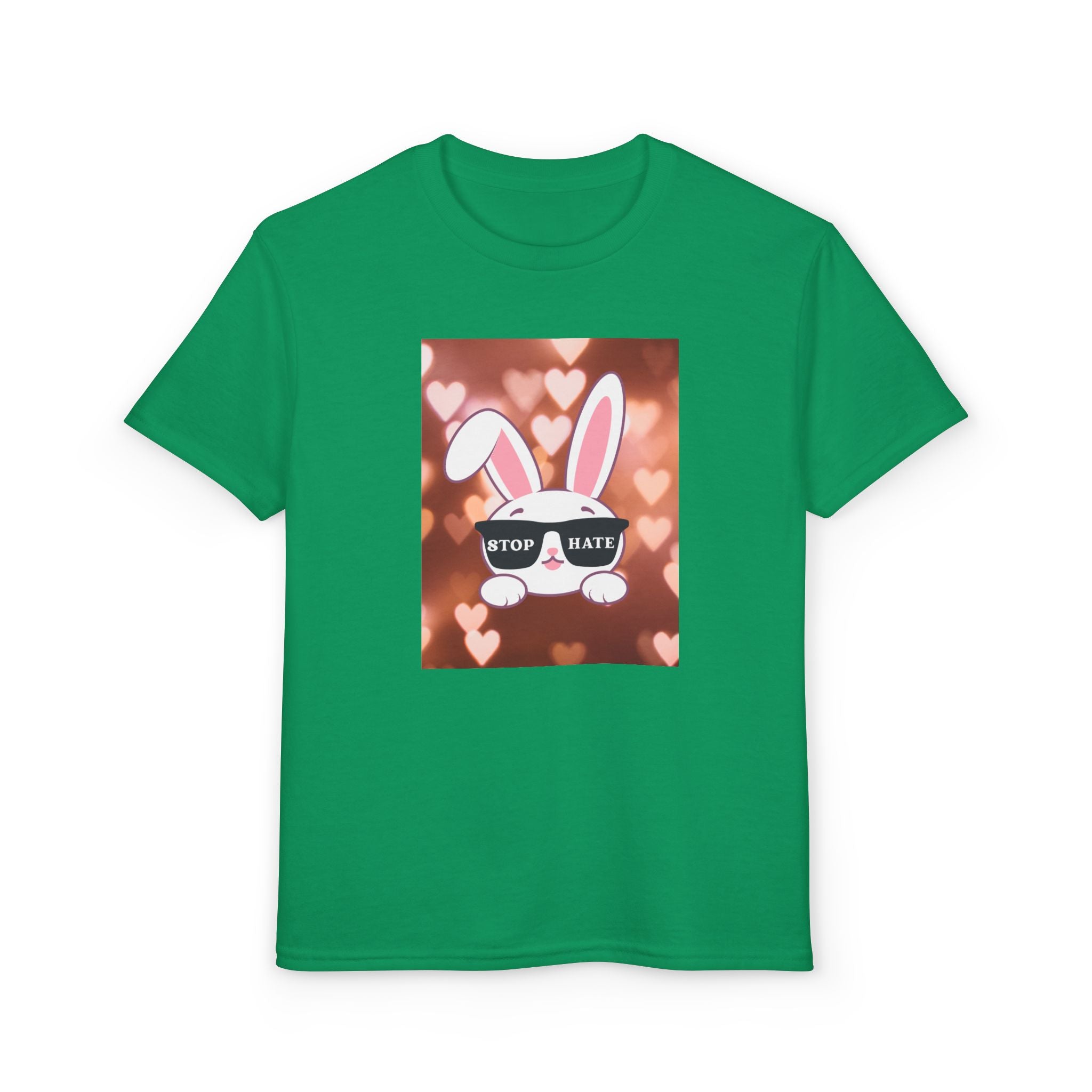 Youth T-Shirt — Cute Bunny with 'Stop the Hate' Sunglasses | Kids Anti-Bullying Tee