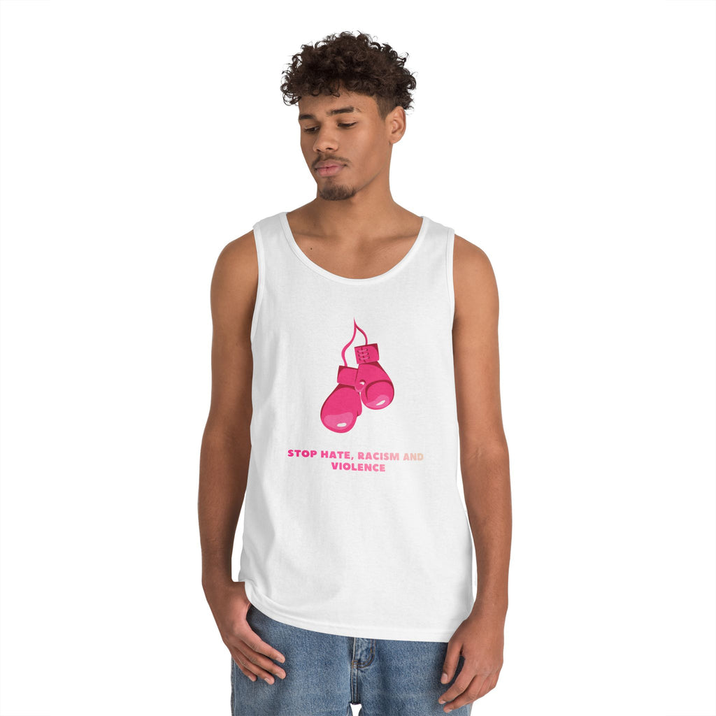 Pink Boxing Gloves Tank Top – “Stop Hate, Racism and Violence” Graphic Tank