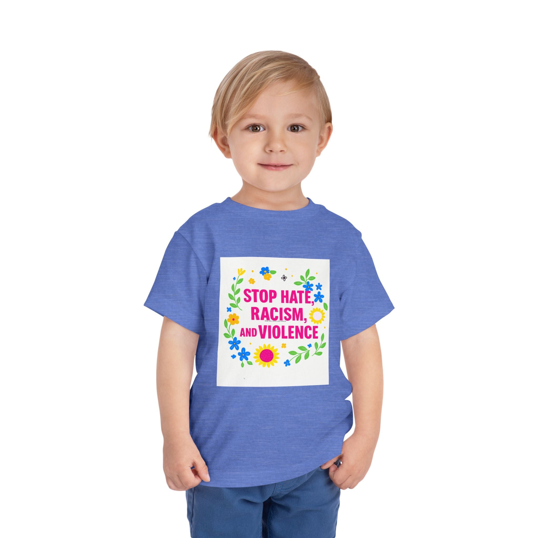 Toddler Tee — "Stop Hate, Racism, and Violence" Floral Anti-Racism Kids Shirt