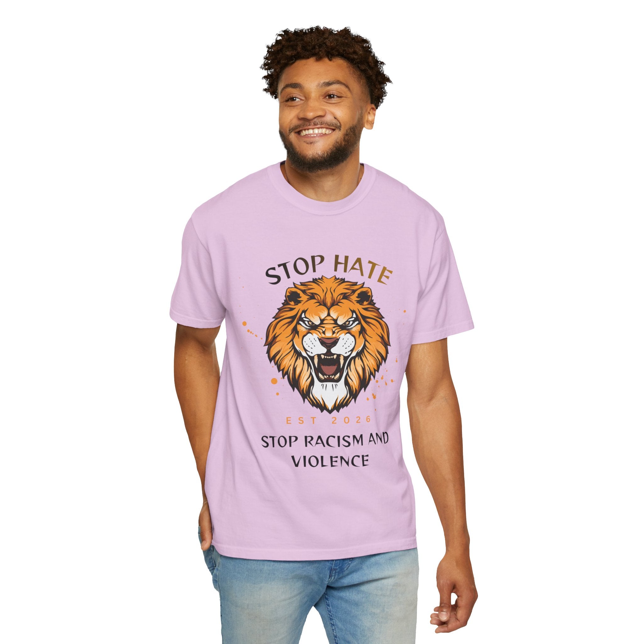 Stop Hate Lion T-Shirt — "Stop Racism and Violence" Statement Tee