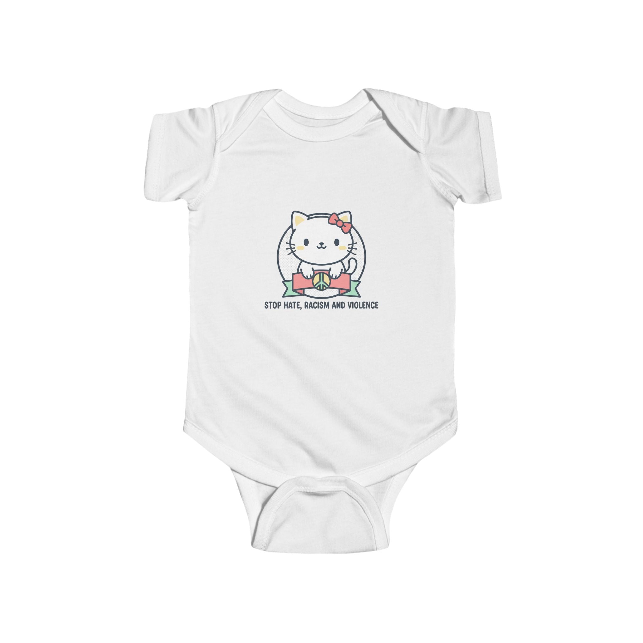 Baby Bodysuit — Cute Cat Rainbow Design "Stop Hiss, Meow and Violence"