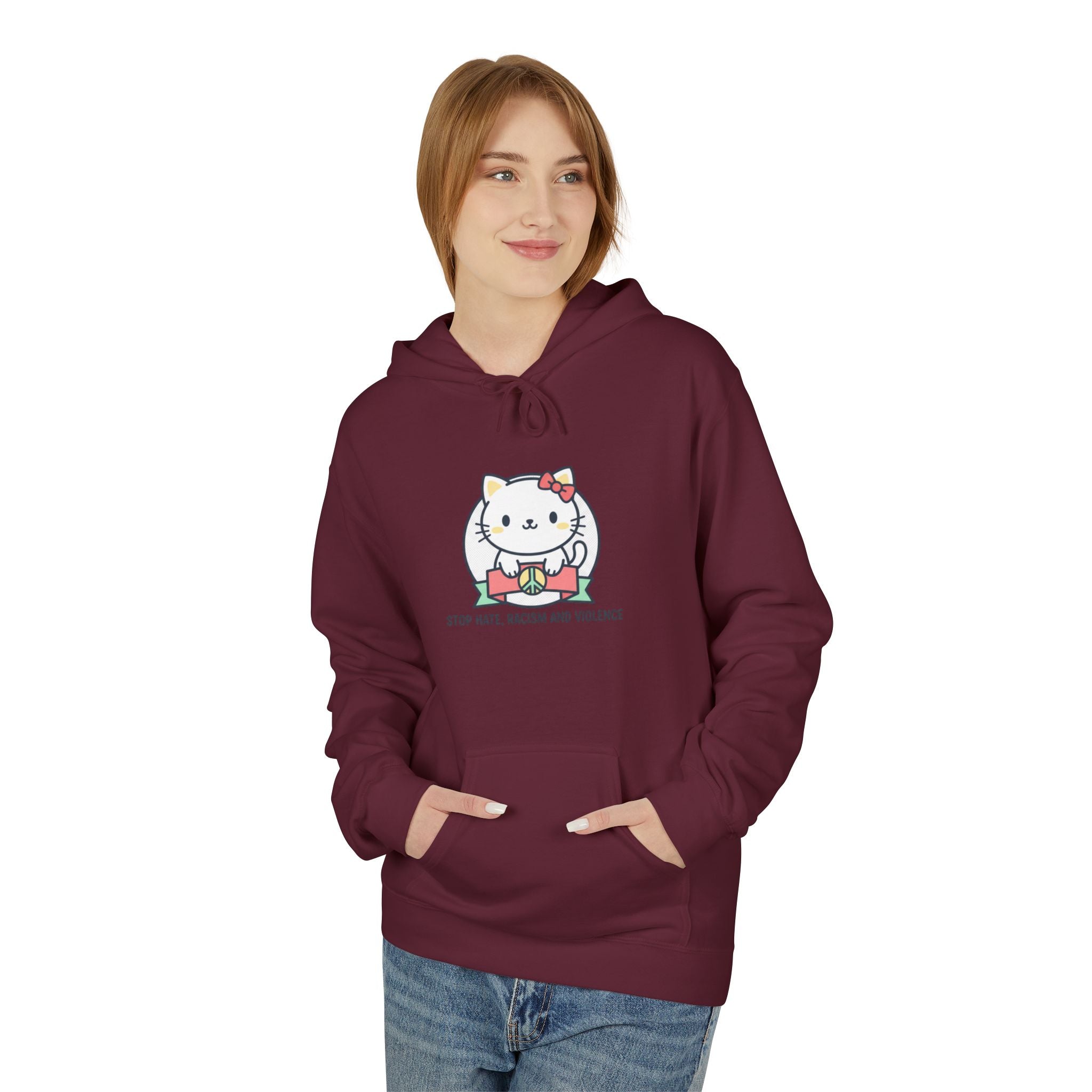 Stop Hate, Racism and Violence Cat Hoodie — Cute Anti-Racism Graphic Hoodie