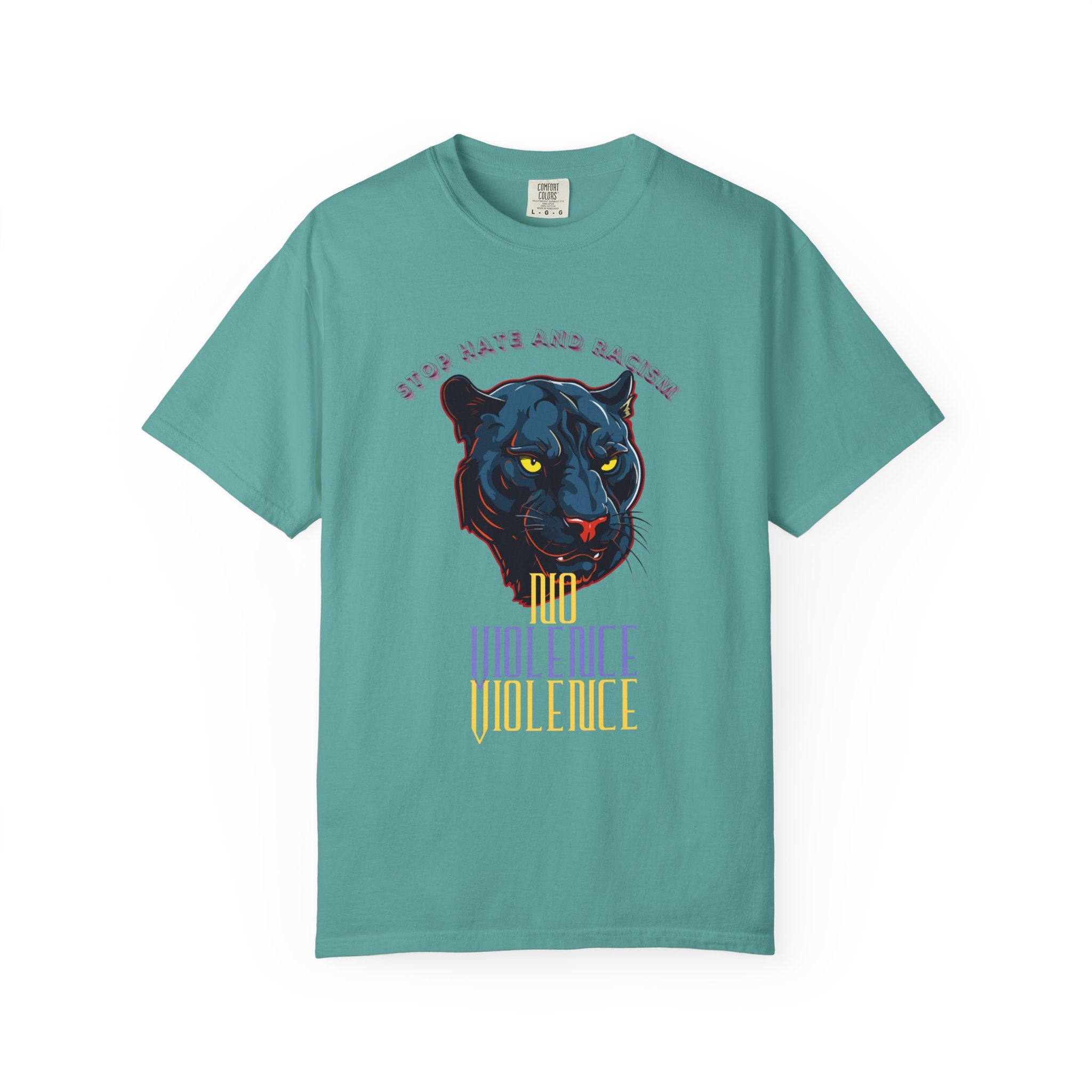 No Violence Panther T-Shirt — Graphic Animal Tee with 'No Violence' Text