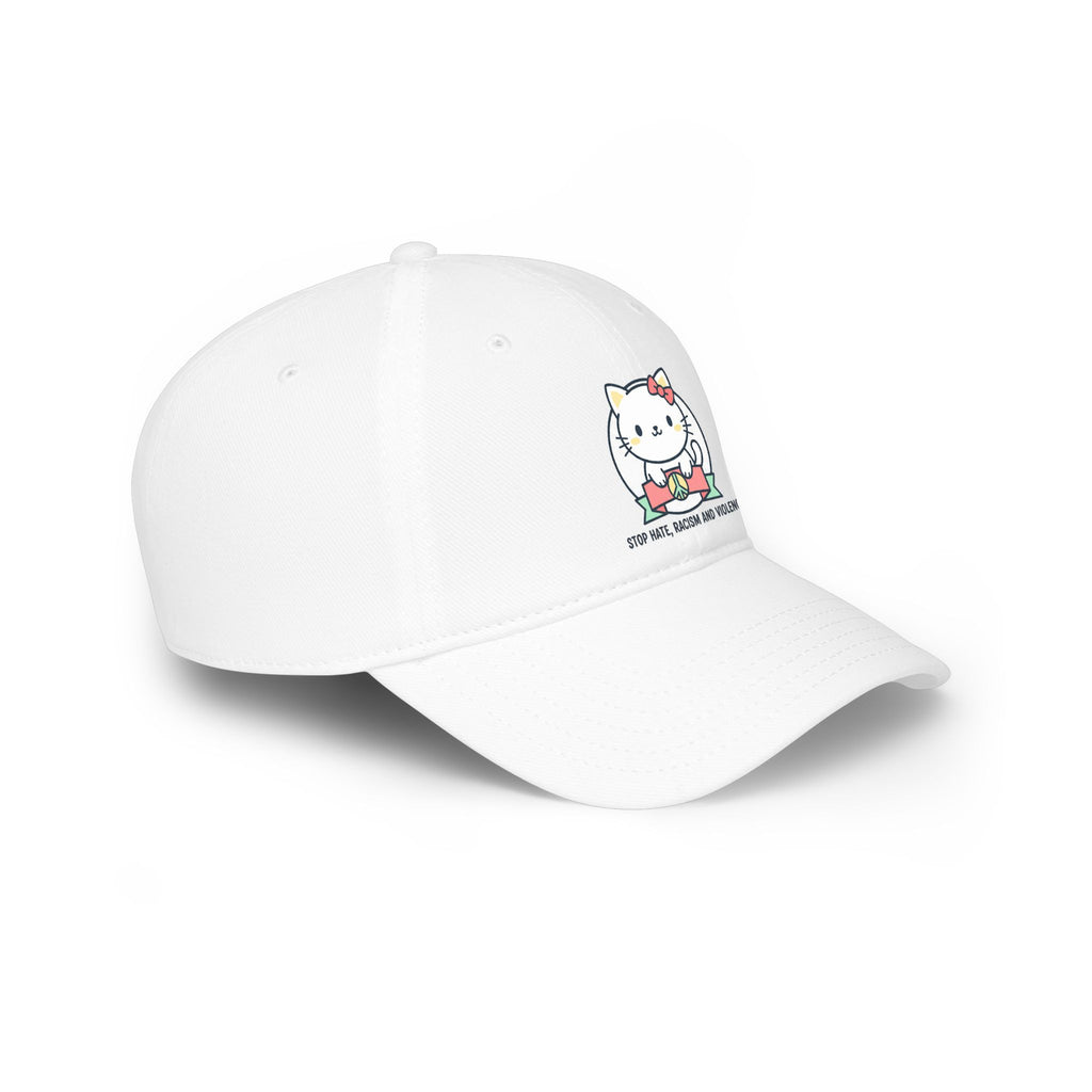 Cute Cat Hat — "Stop Hate, Racism and Violence" Embroidered Baseball Cap
