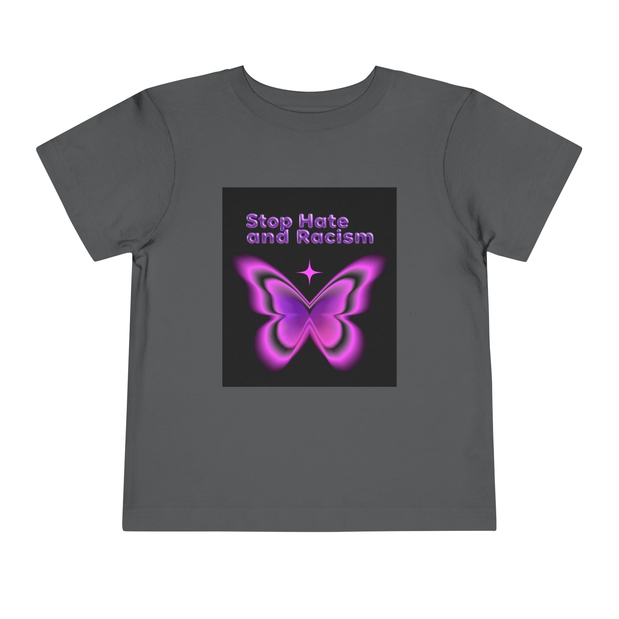 Stop Hate and Racism Toddler Tee — Purple Butterfly Anti-Racism Shirt