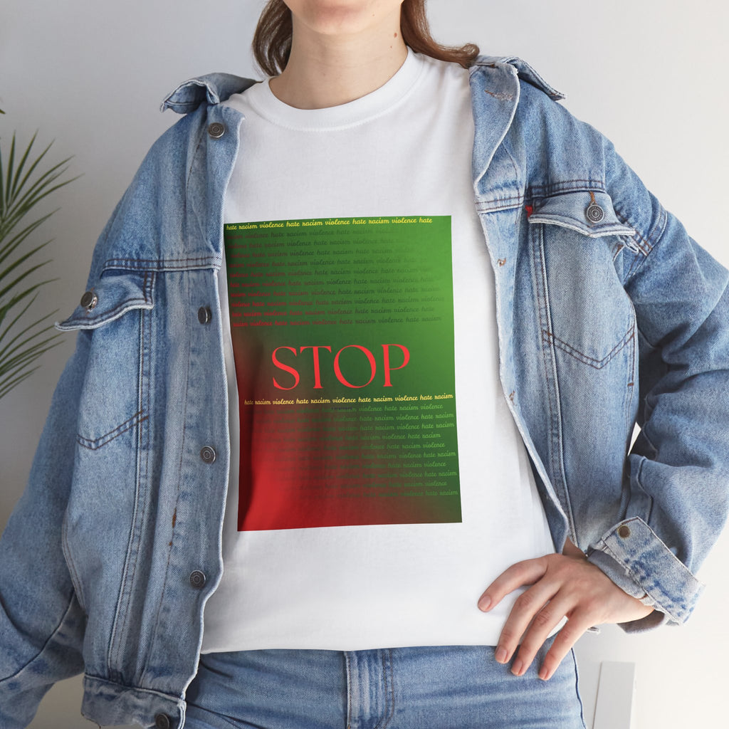STOP Graphic Tee — Red & Green Gradient Statement T‑Shirt