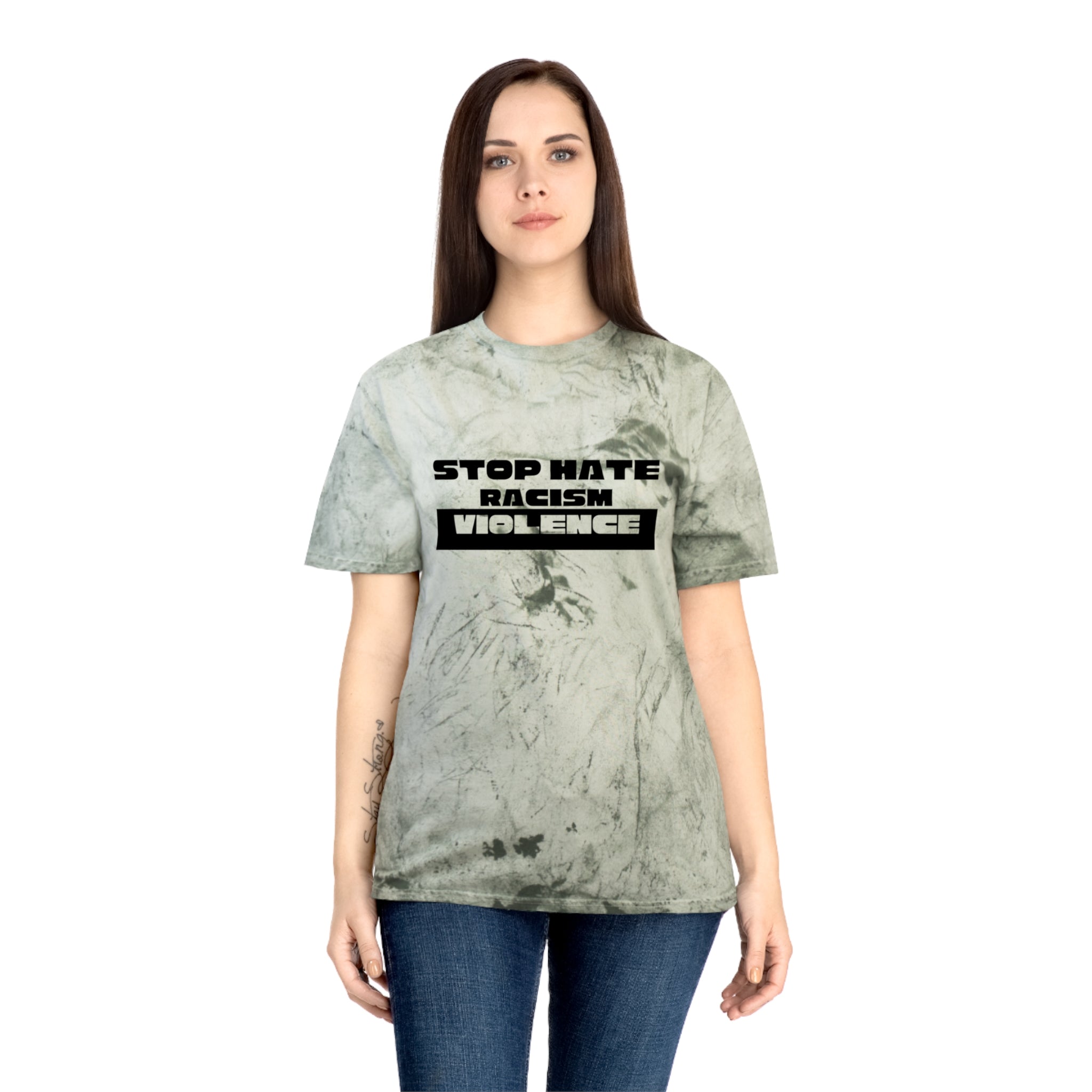 Tie-Dye T-Shirt — "Stop Hate Racism Violence" Graphic Tee