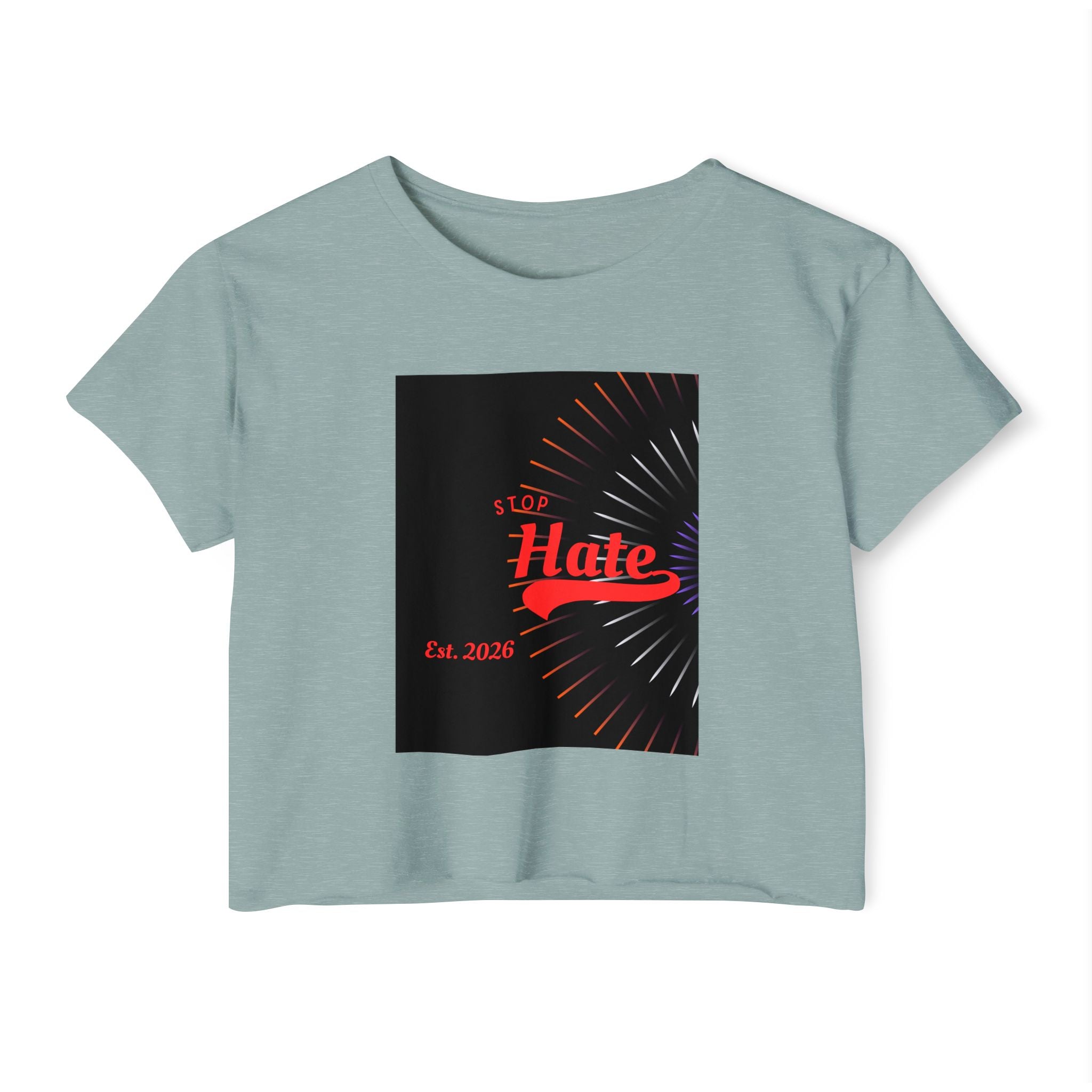 Crop Top — 'Stop Hate' Festival Crop Top, Retro Red Script Graphic