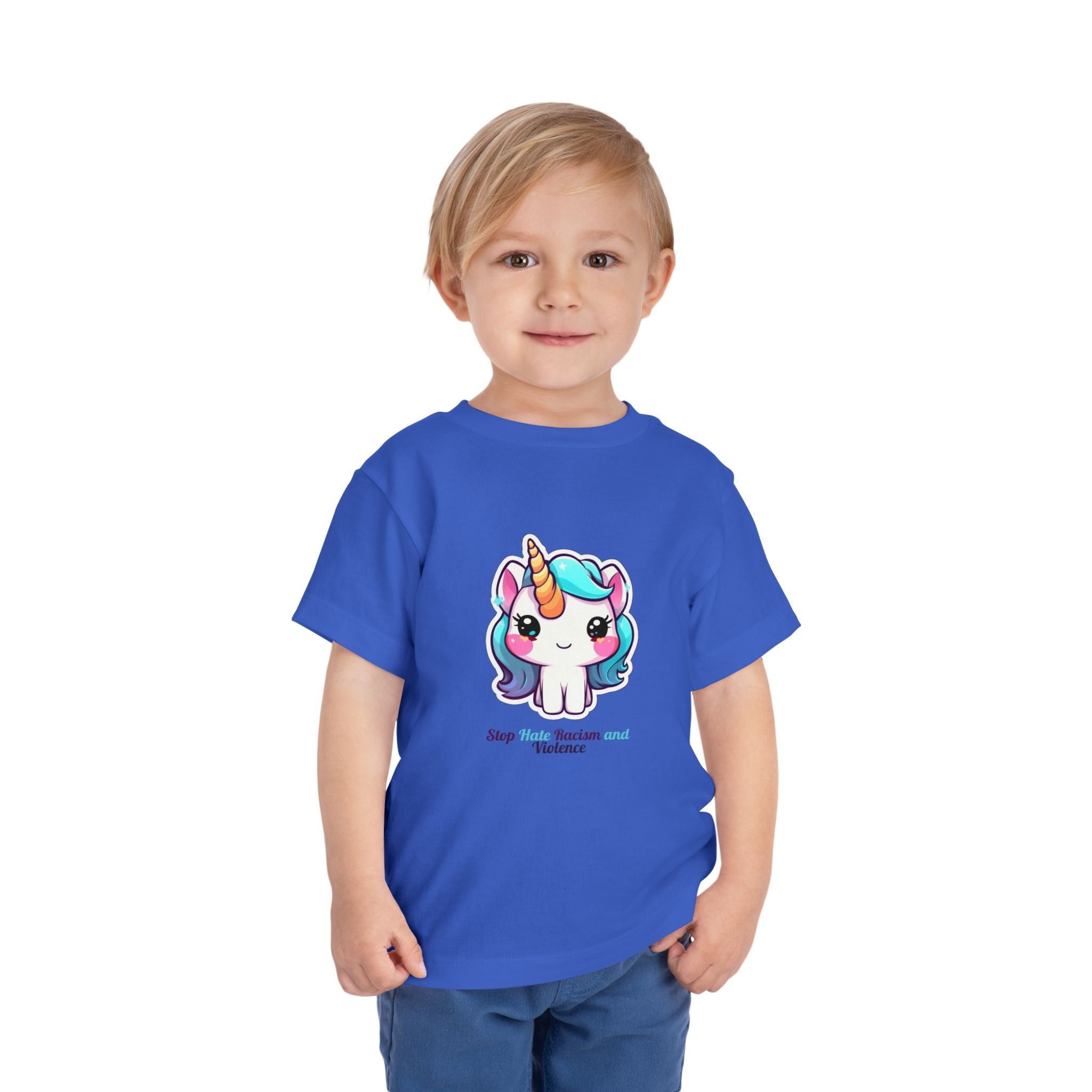Toddler Tee — Cute Rainbow Unicorn "Stay Positive and Believe" Kids Shirt