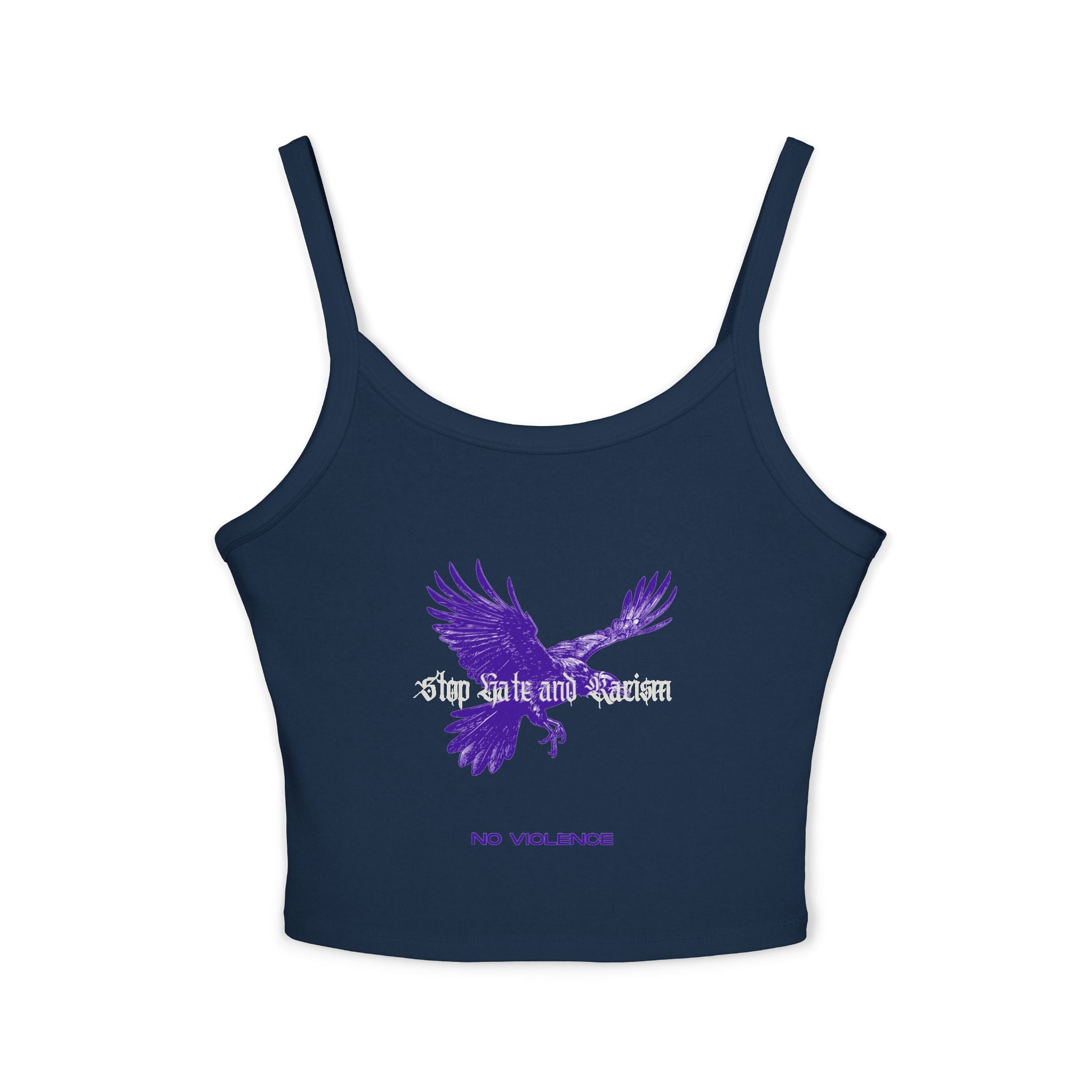 Eagle No Violence Crop Tank Top — Women's Purple Flying Eagle Graphic
