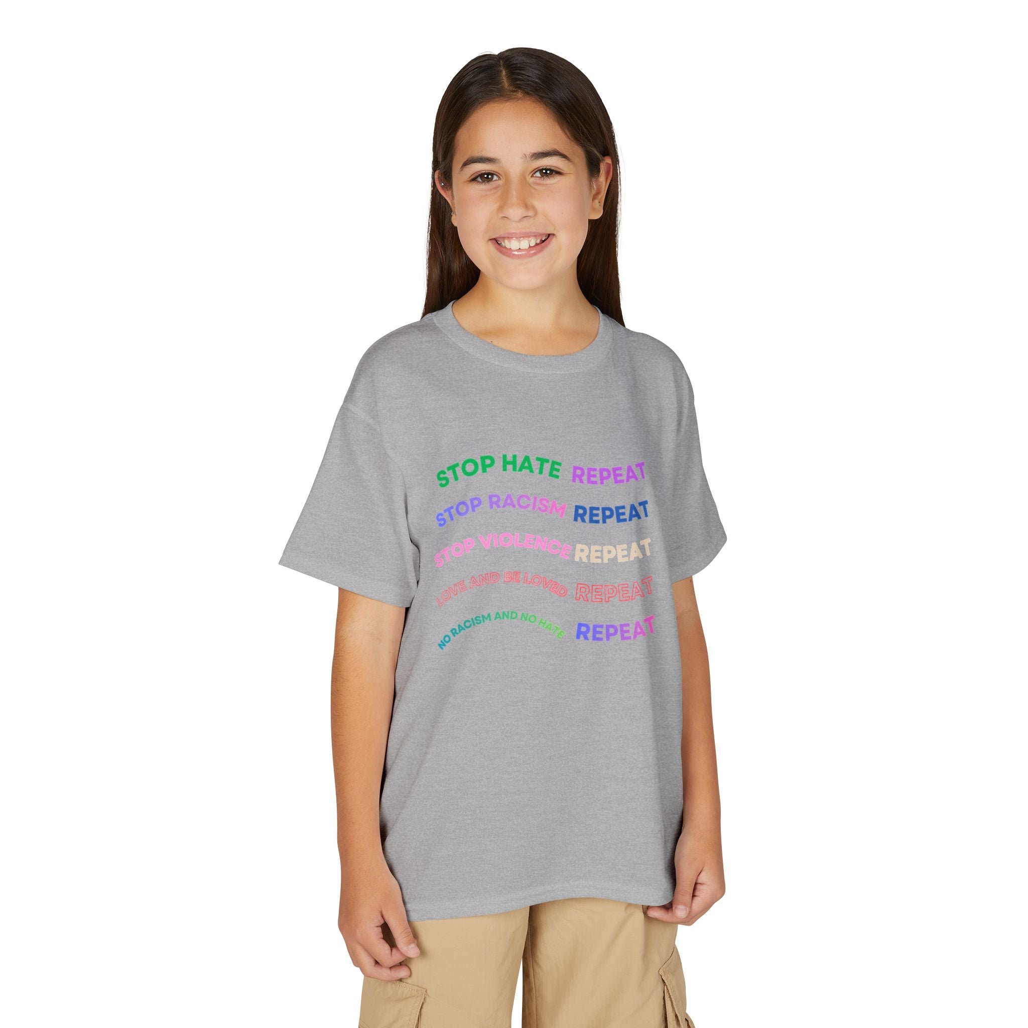 Youth T‑Shirt — "Stop Hate Repeat" Rainbow Anti-Bullying Tee