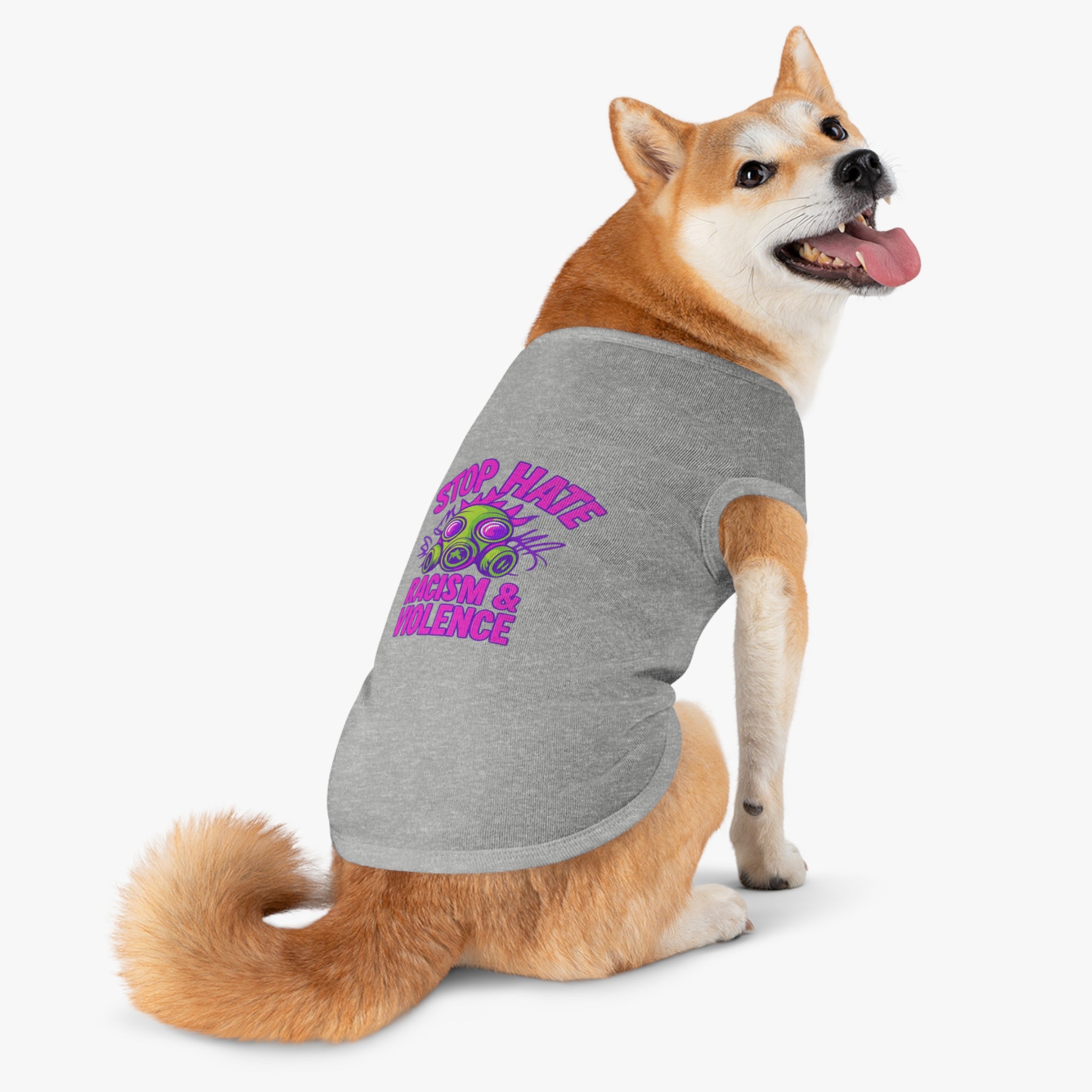 Pet Tank Top — "Stop Hate: Racism & Violence" Neon Gas Mask Anti-Racism Tee for Dogs