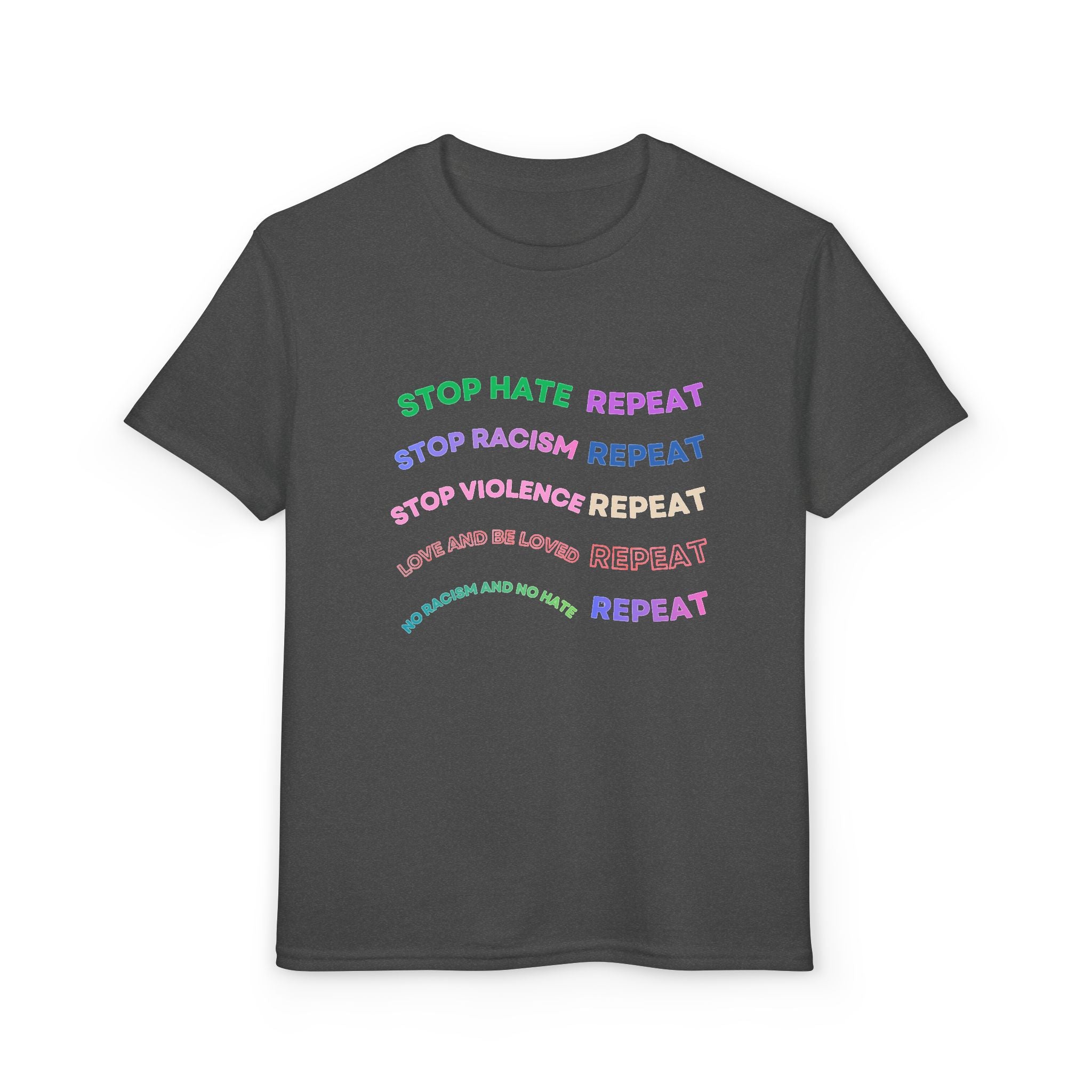 Youth T‑Shirt — "Stop Hate Repeat" Rainbow Anti-Bullying Tee