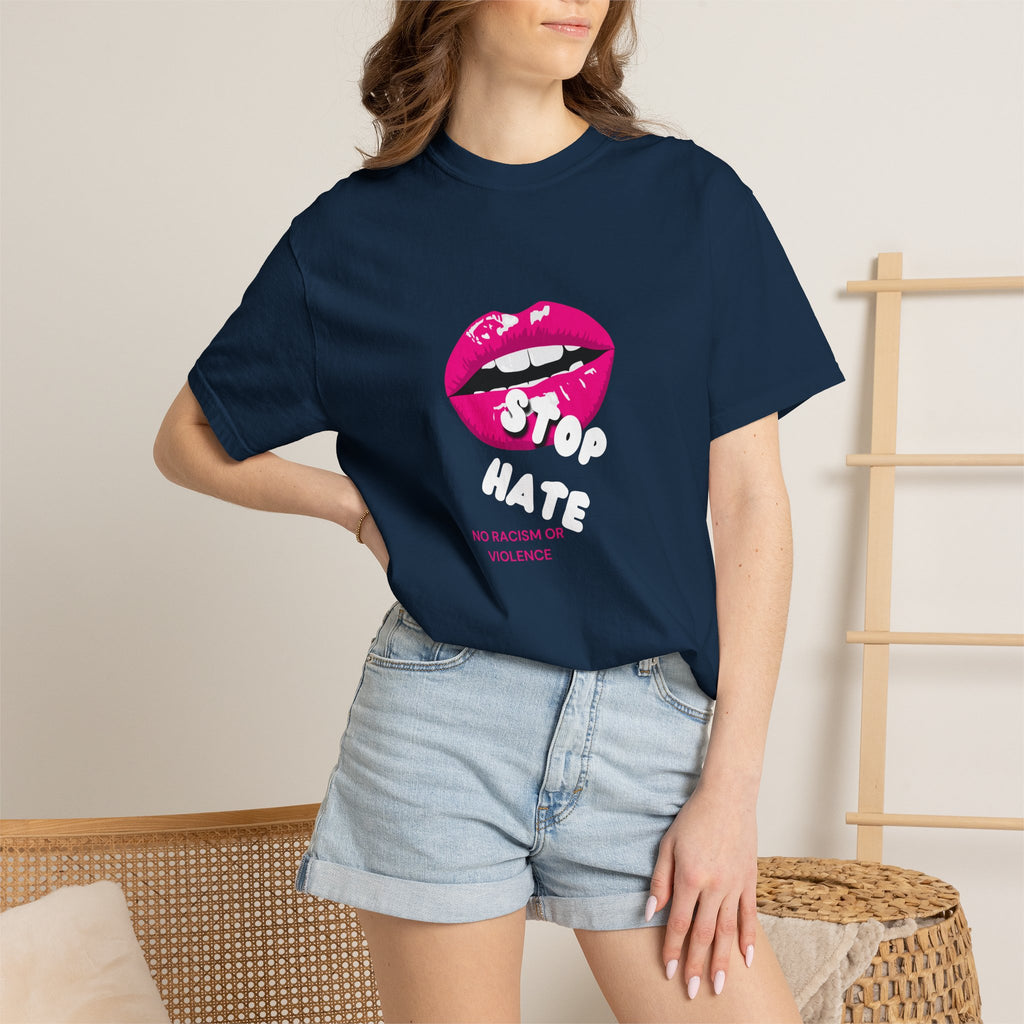 T-Shirt — Pink Lip 'Stop' Graphic Tee (No Racism or Violence)