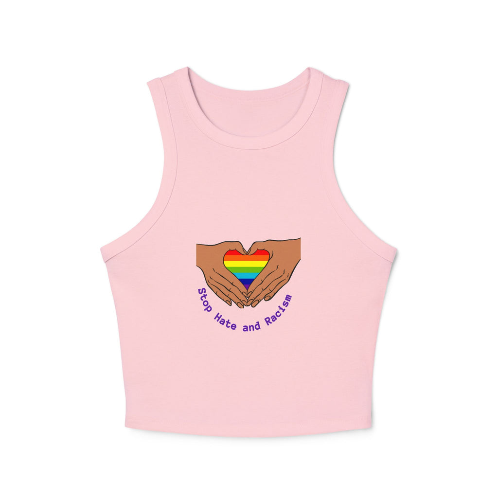 Racer Tank - Rainbow Heart Hands “Love Wins and Hugs” Pride Crop Top