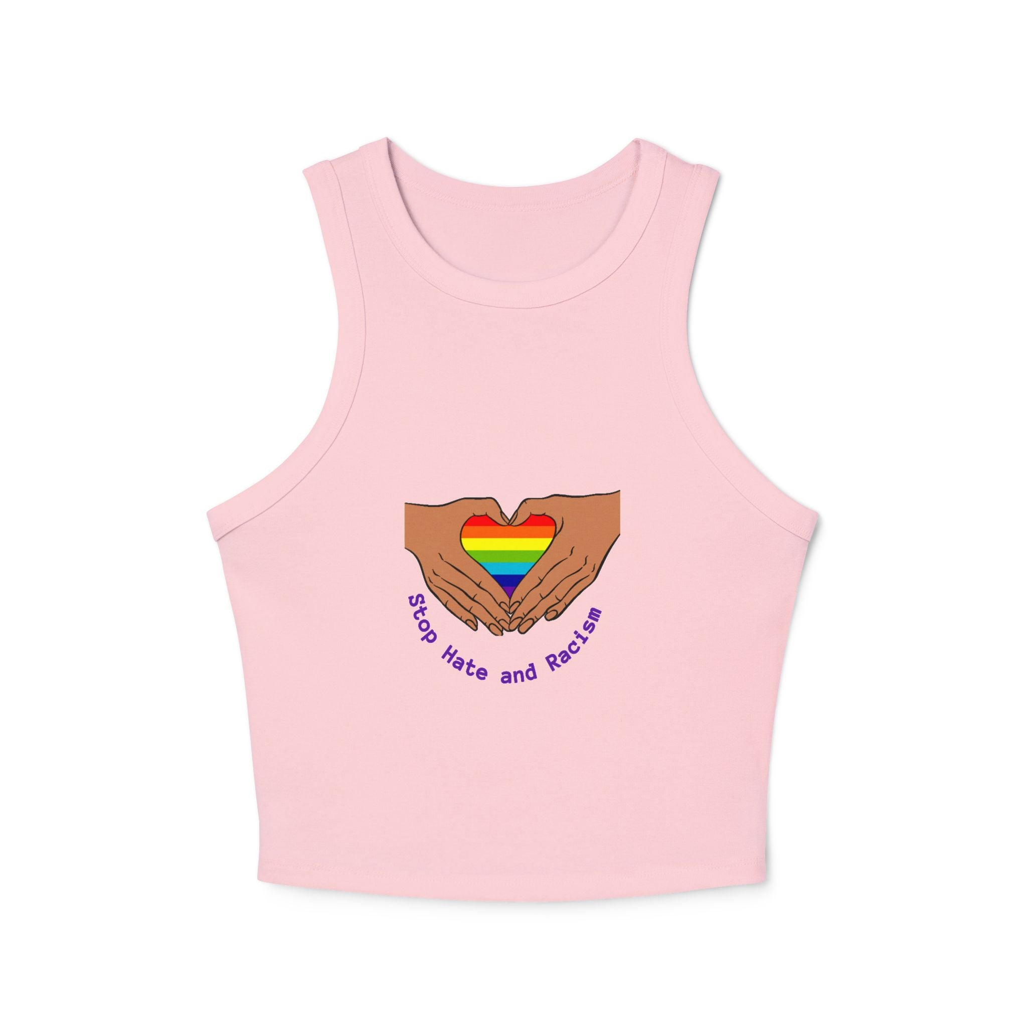 Racer Tank - Rainbow Heart Hands “Love Wins and Hugs” Pride Crop Top