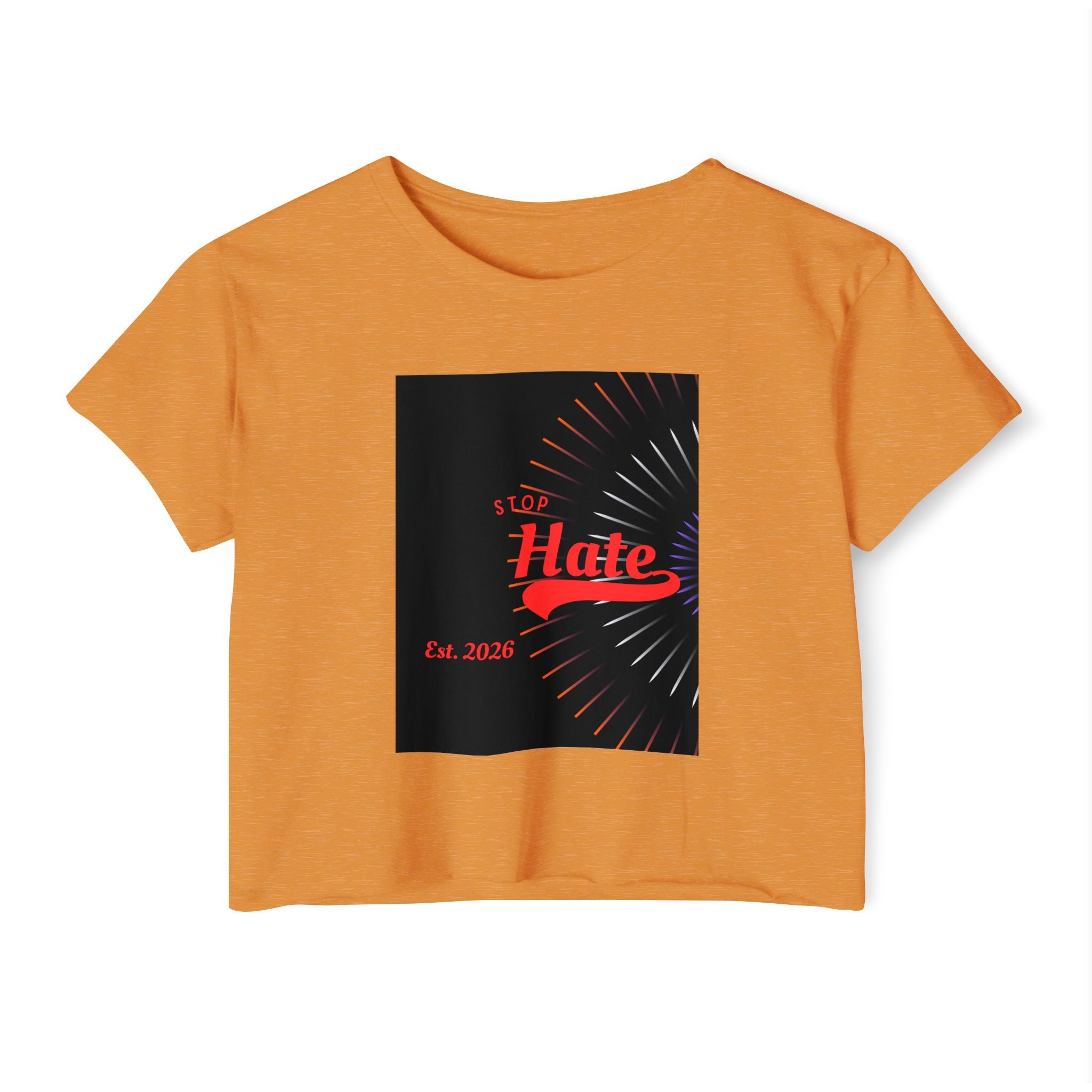 Crop Top — 'Stop Hate' Festival Crop Top, Retro Red Script Graphic